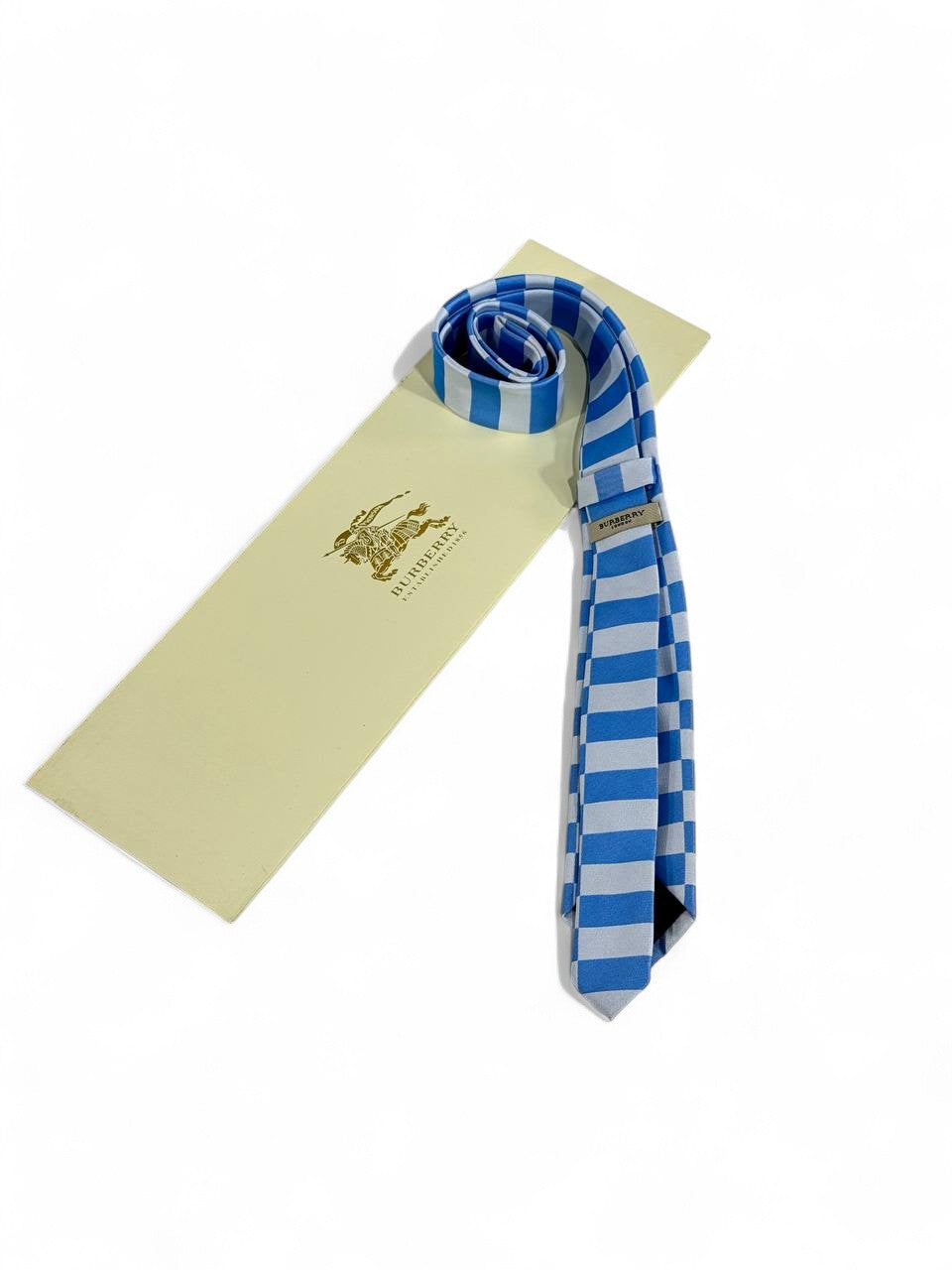 ๐ต Burberry Luxury Silk Tie โ Blue & Grey Striped Pattern ๐๐ผ | Designer Menโs Necktie
