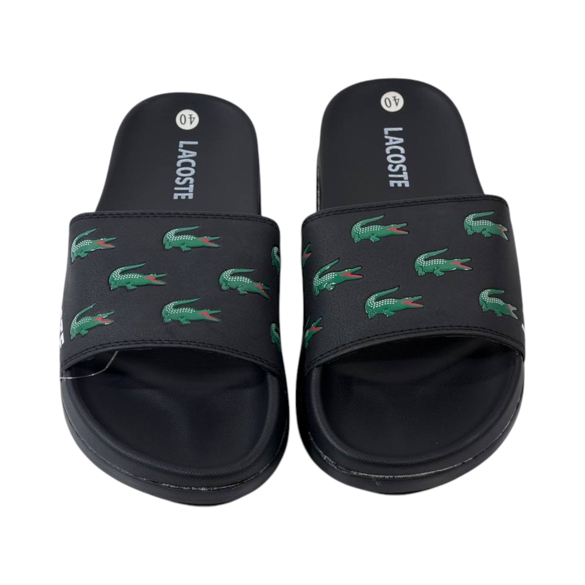 🐊 Lacoste Crocodile Print Slides – Black Signature Edition 🖤✨