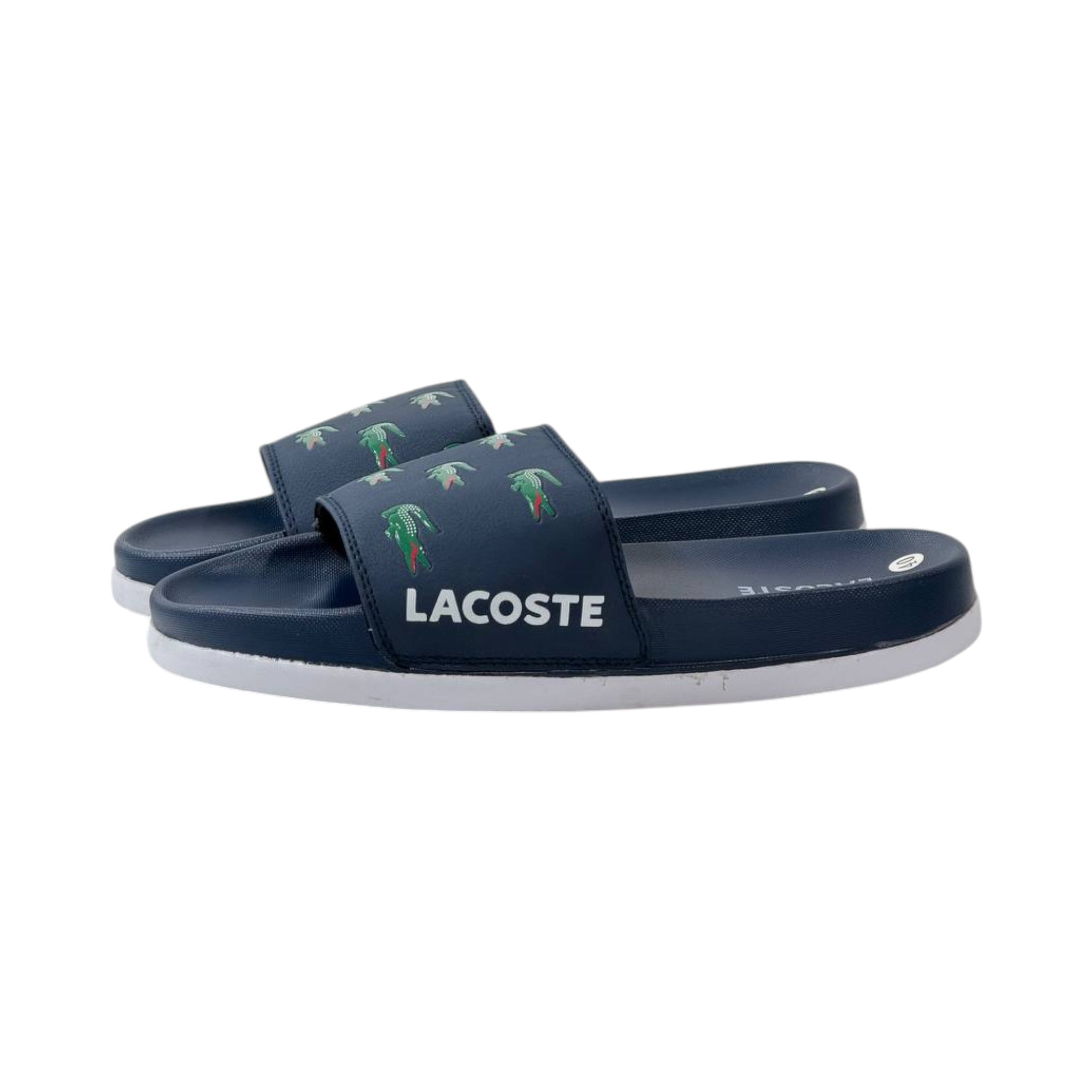 🐊 Lacoste Crocodile Print Slides – Navy Blue Edition 🔵✨
