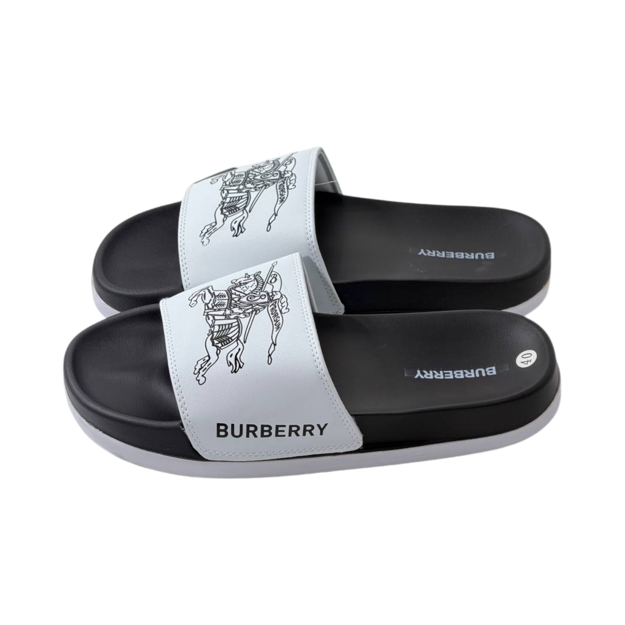 🩴 Burberry Equestrian Knight Slides – White & Black Luxury Edition 🤍🖤✨