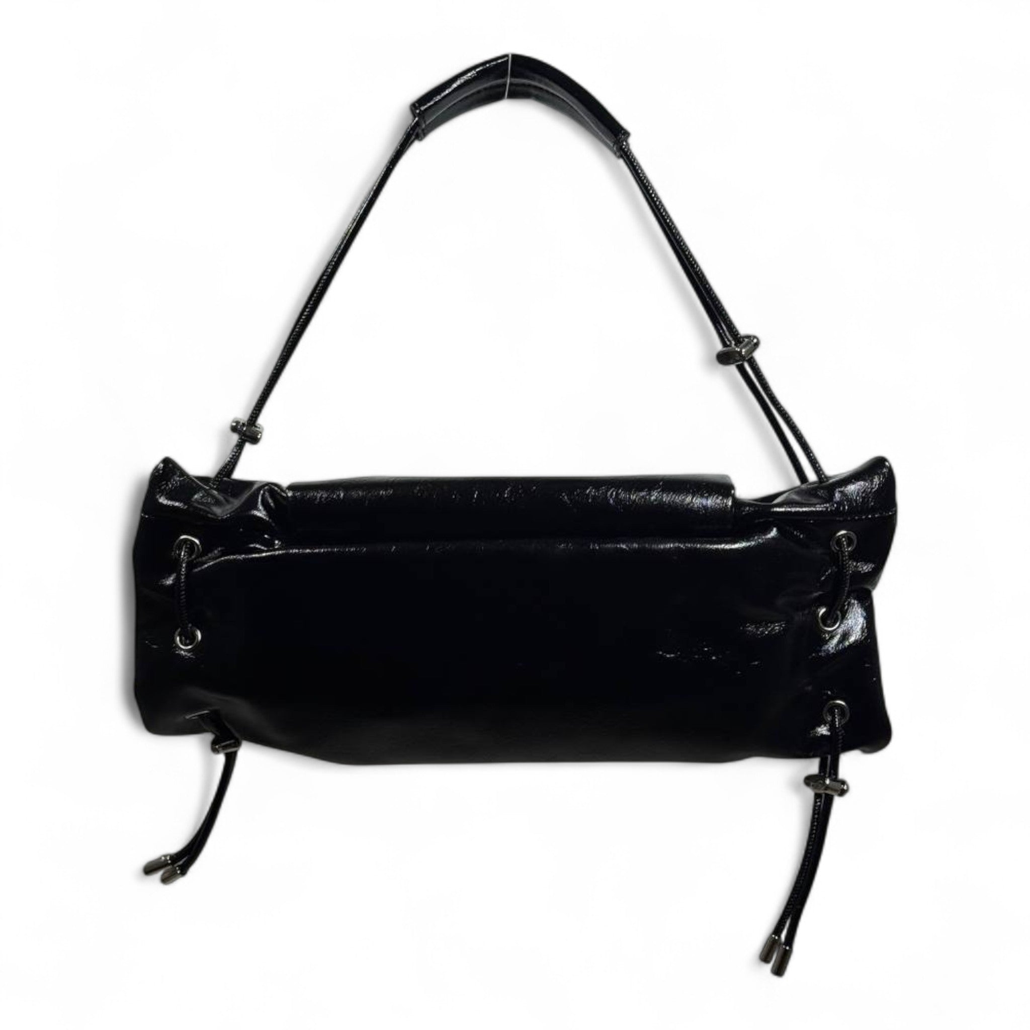 DIESEL Black Gloss Ruched Shoulder Bag 🖤✨ | Iconic Bow Detail & Silver Hardware