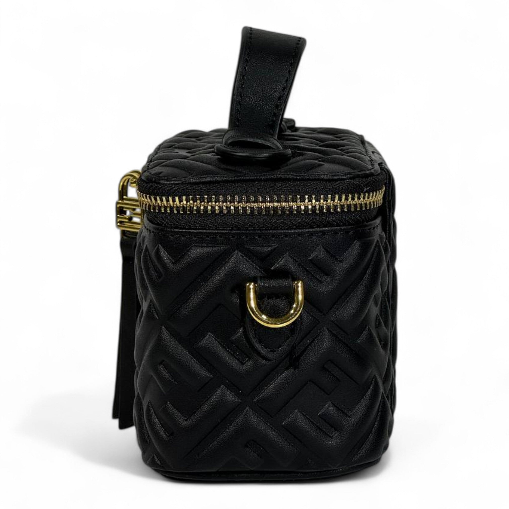FENDI Black Nappa FF Vanity Box Bag 🖤✨ | Quilted Monogram & Gold Hardware