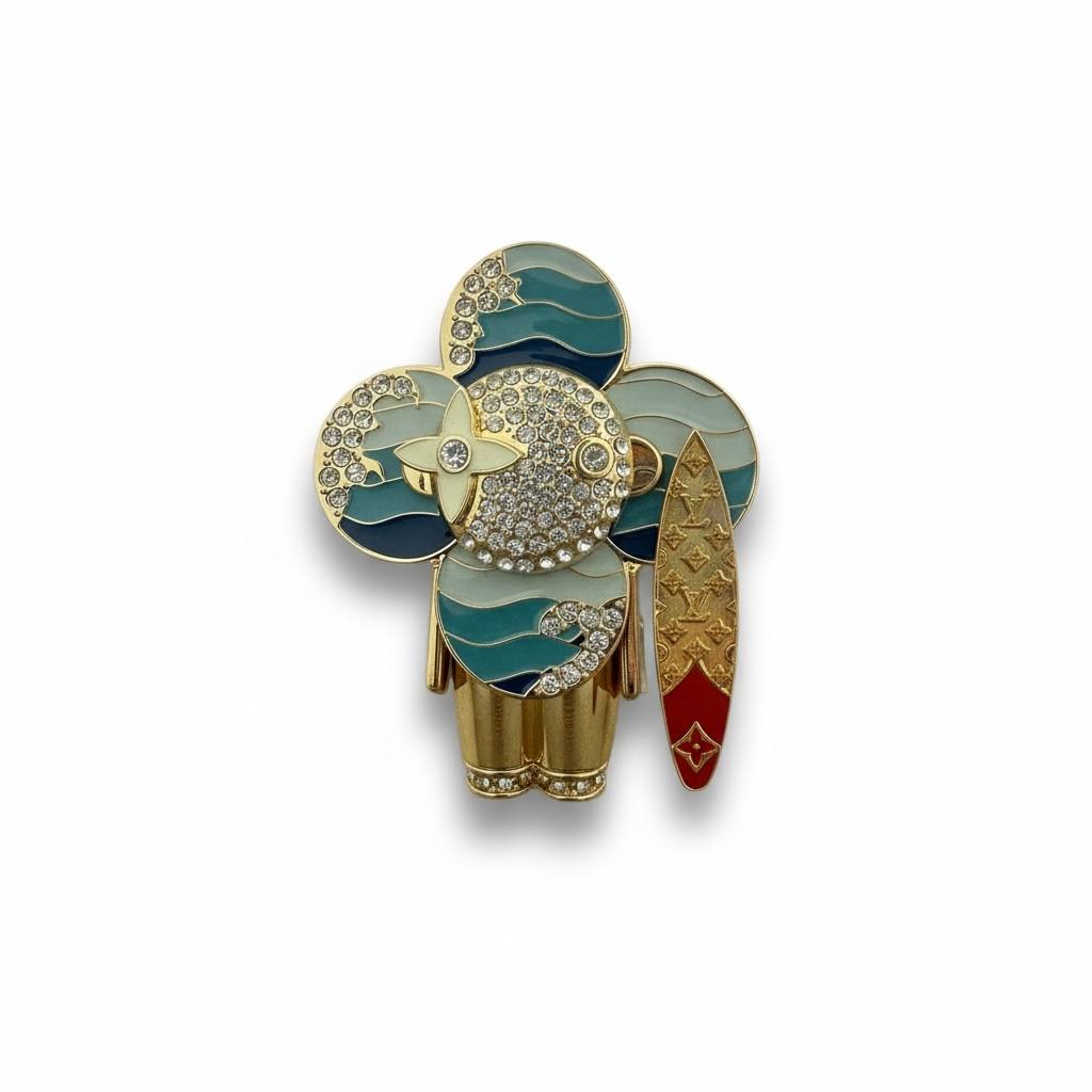 Louis Vuitton Vivienne Surf Edition Pendant 🌊✨ | Gold, Crystal & Enamel Collector Piece