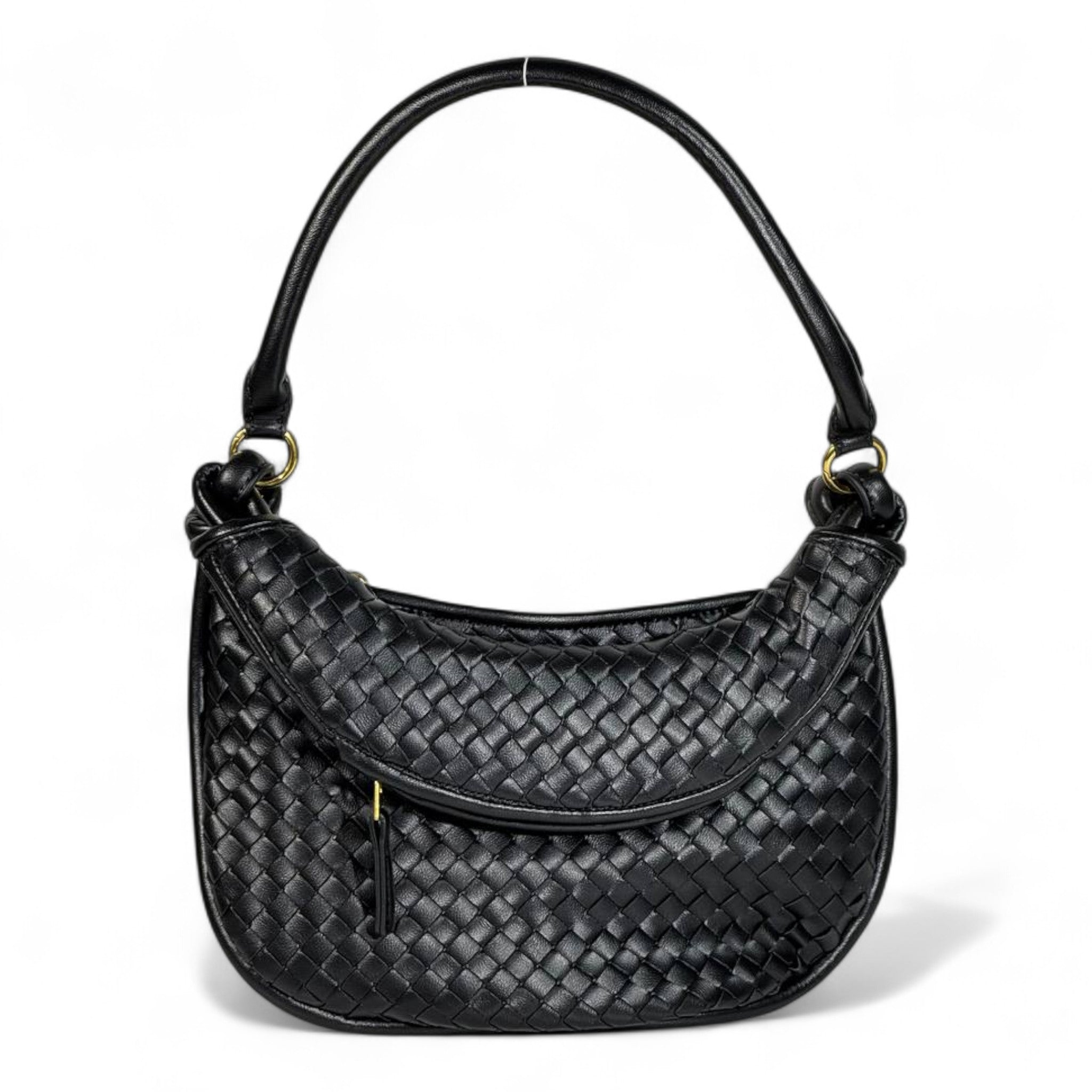 Bottega Veneta Woven Intreccio Shoulder Bag – Black Luxury Leather