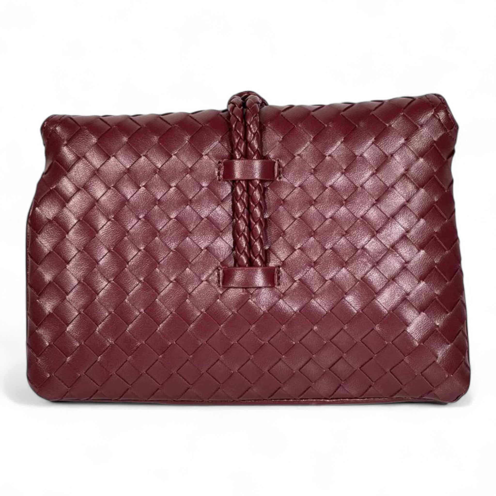 Bottega Veneta Mini Woven Knot Flap Bag – Burgundy (Premium Leather) 🍷✨