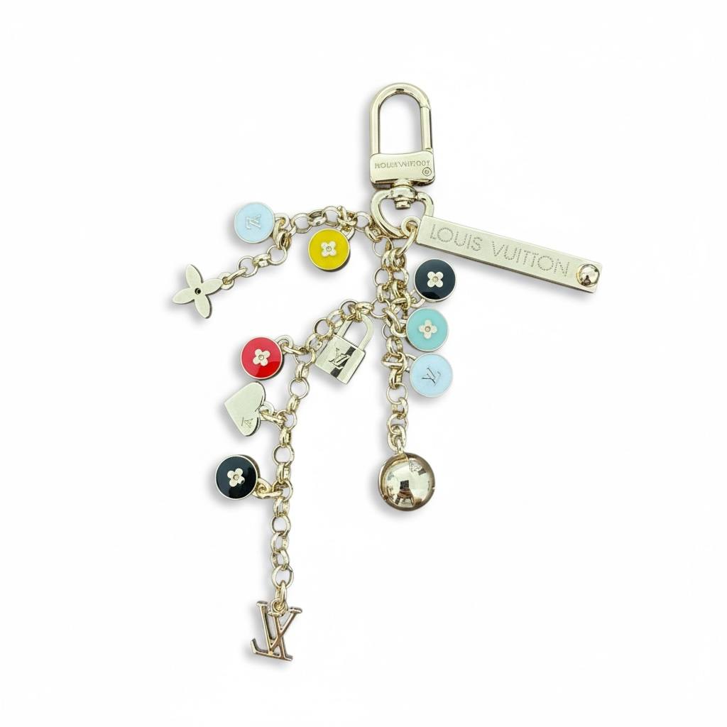 Louis Vuitton Multicolor Button Charm Keychain ✨🌈 | LV Logo, Lock, Heart & Flower Charms