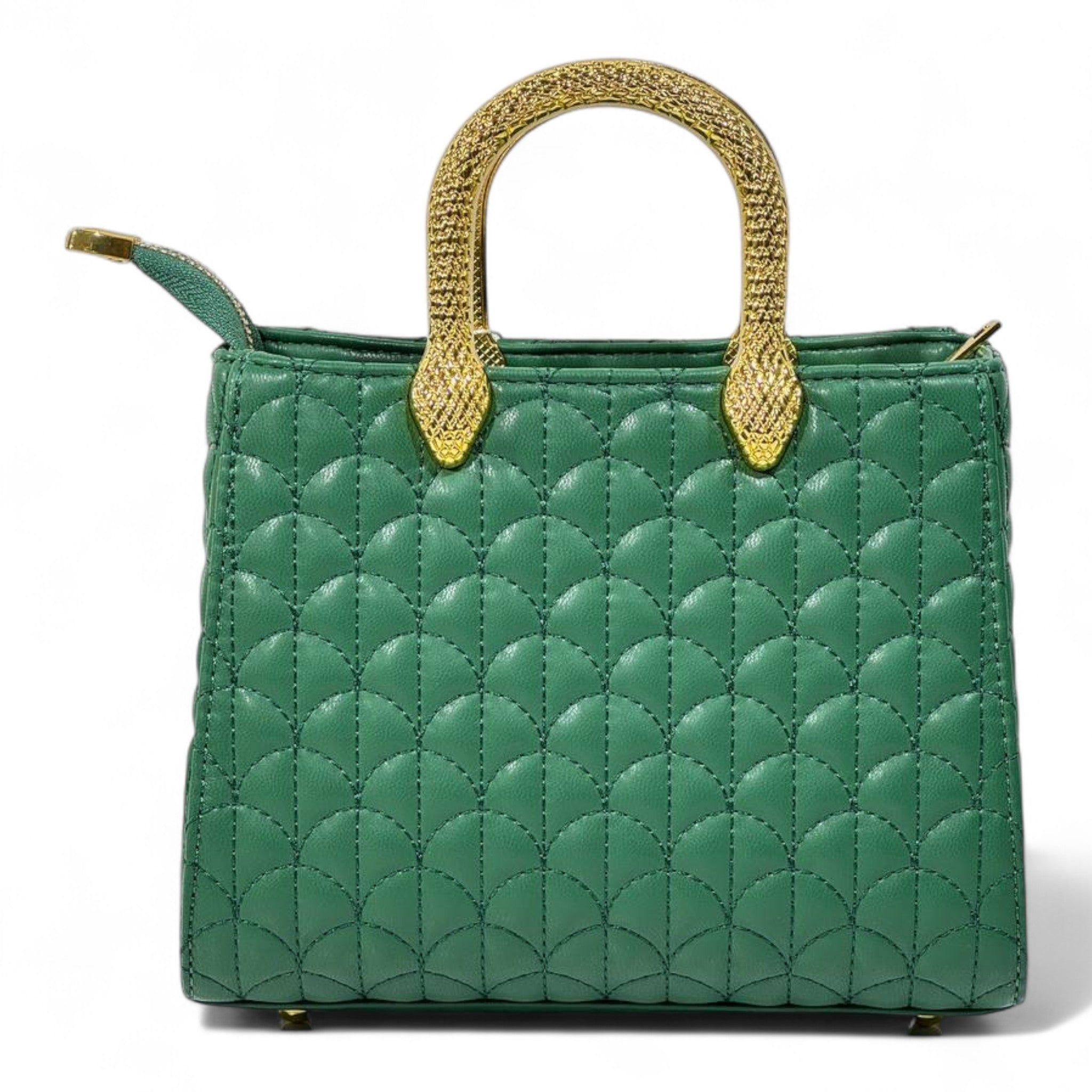 BVLGARI Emerald Green Quilted Handbag with Gold Serpent Handles – Luxury Signature Edition 💚✨