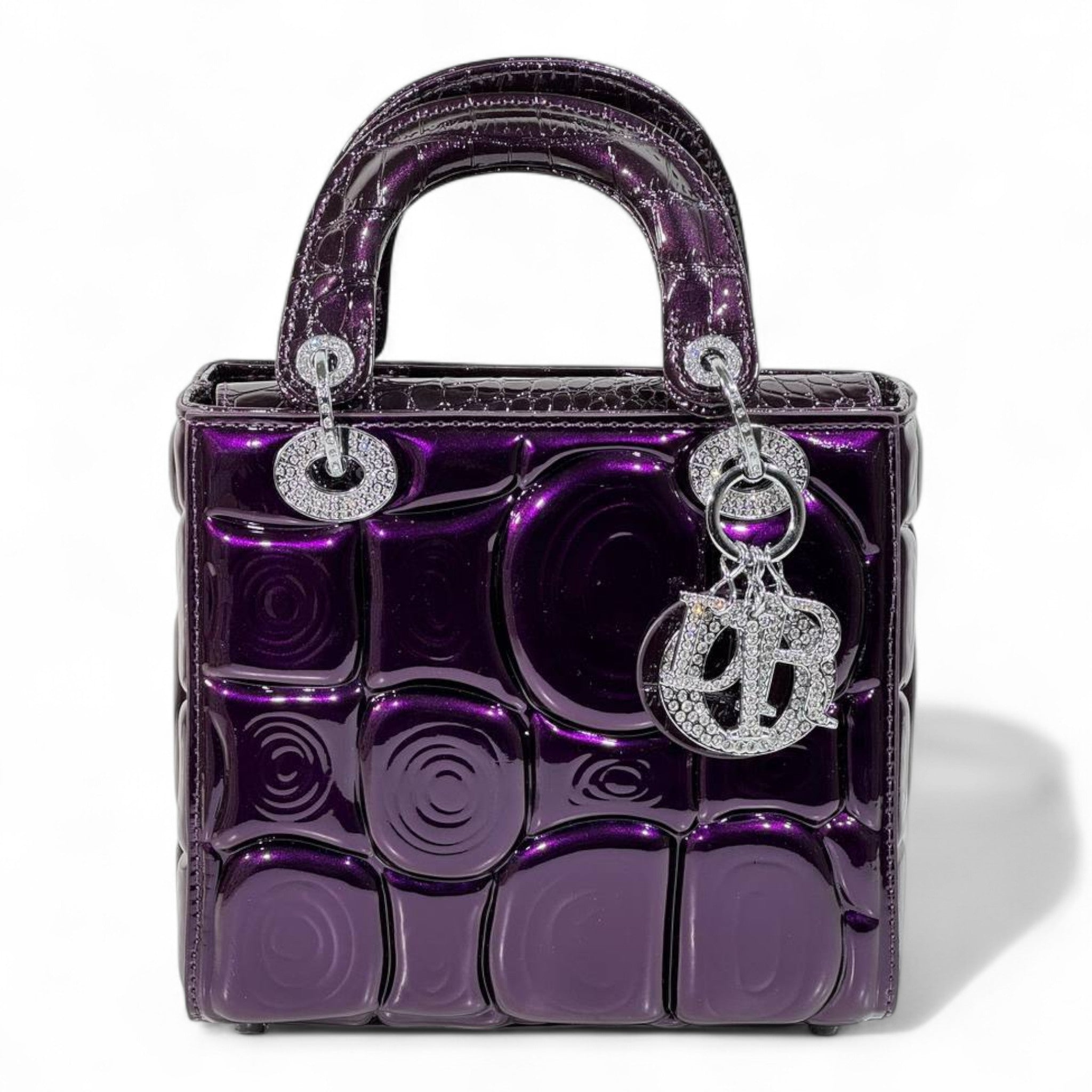 Dior Purple Patent Lady Bag – Glossy Cannage Luxe with Crystal Charms 💜✨