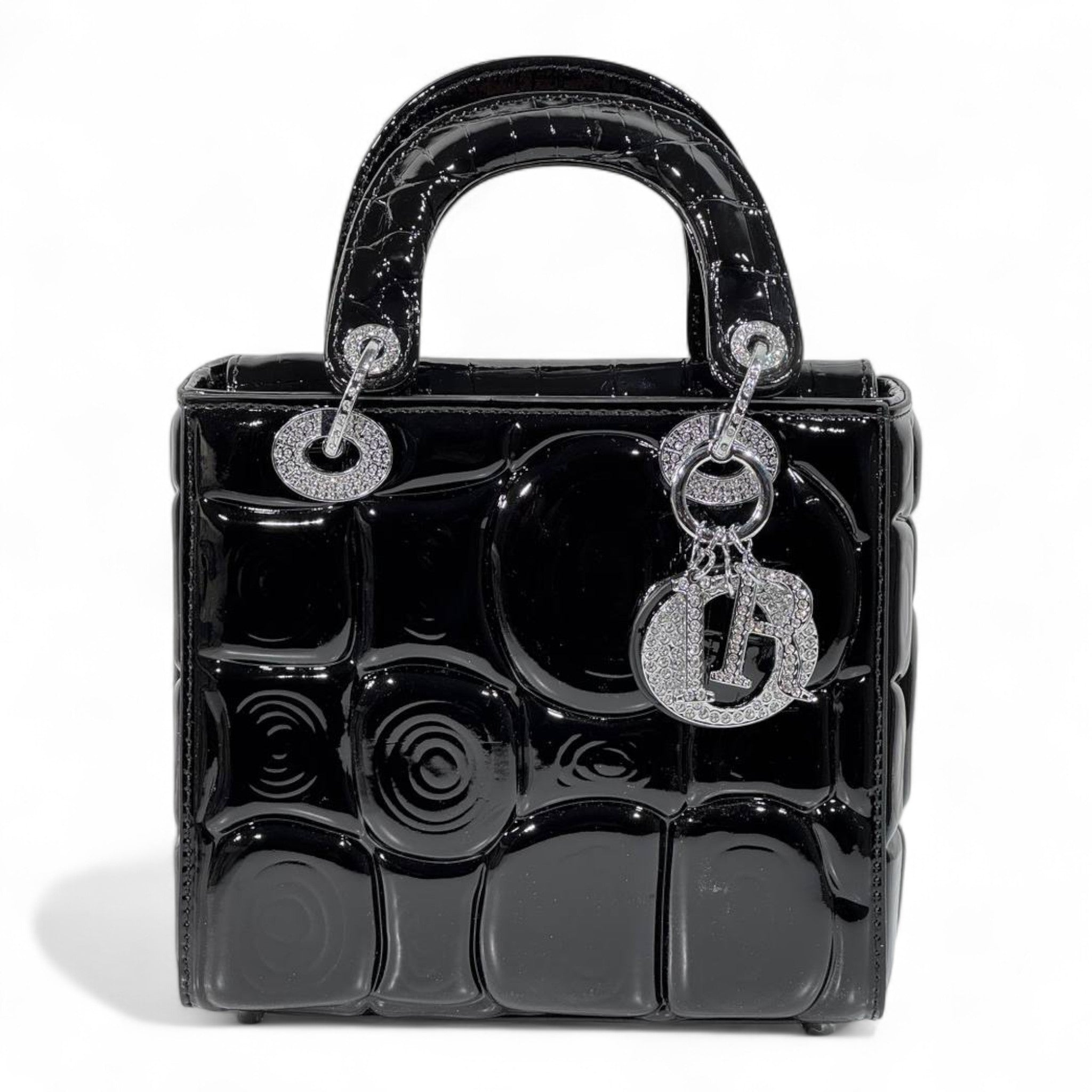 Dior Black Patent Lady Bag – Glossy Cannage Luxe with Crystal Charms 🖤✨
