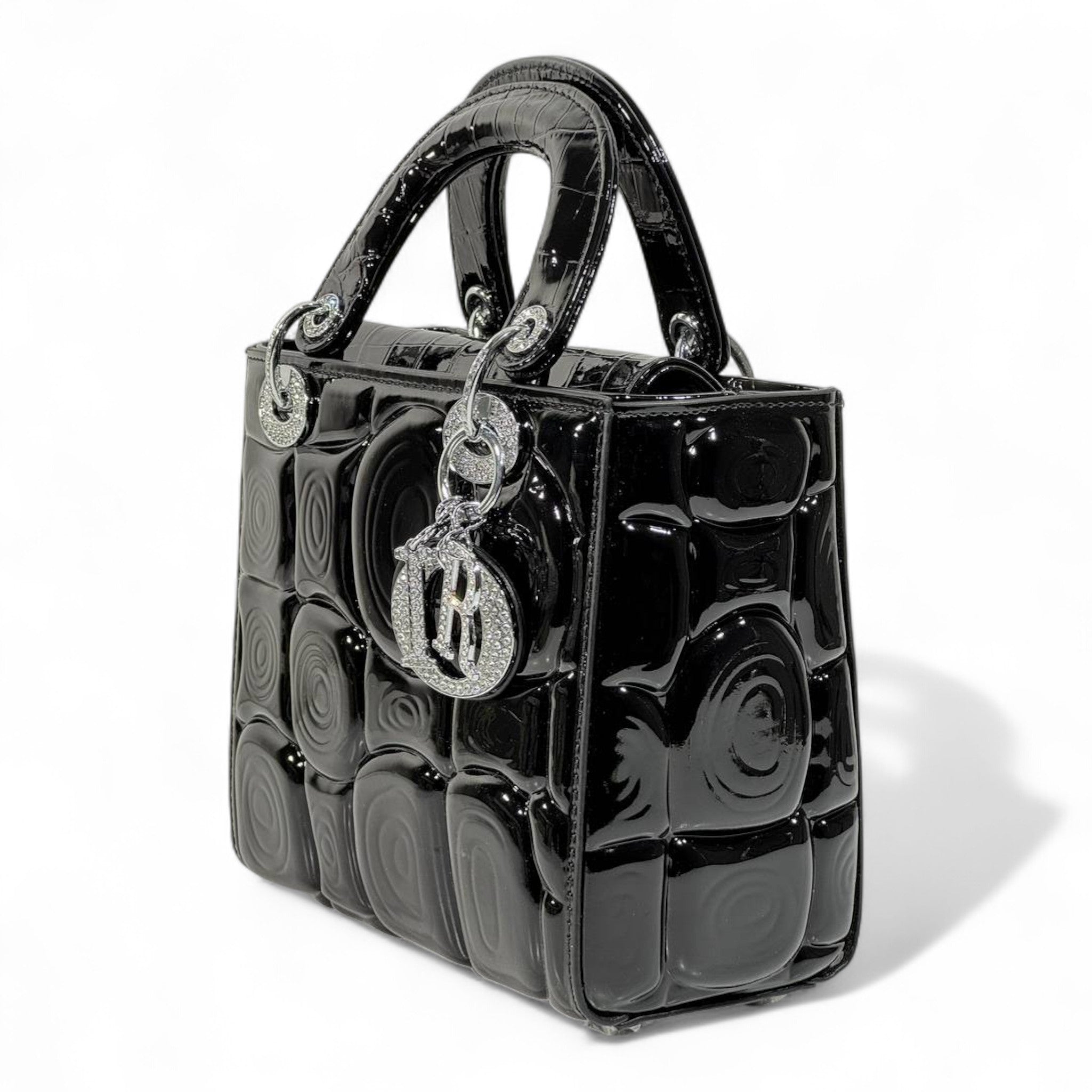 Dior Black Patent Lady Bag – Glossy Cannage Luxe with Crystal Charms 🖤✨