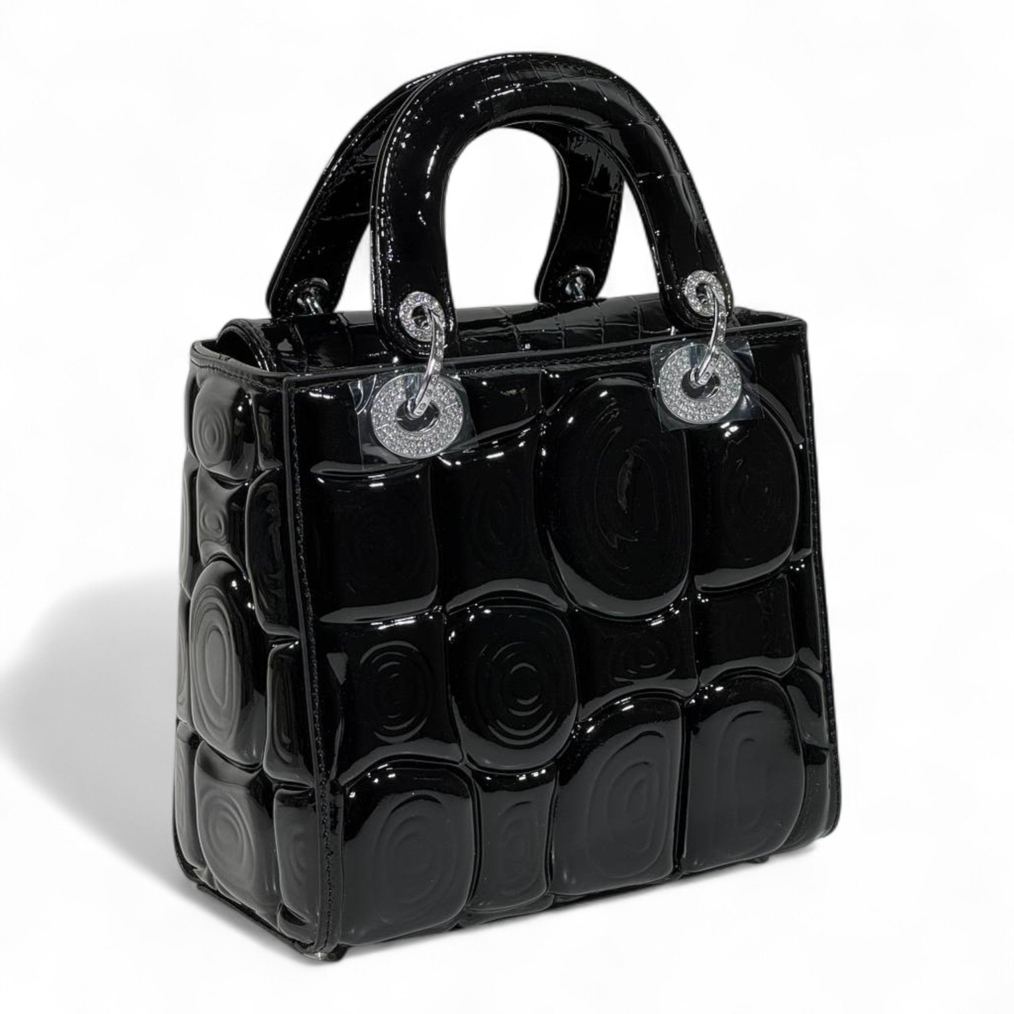 Dior Black Patent Lady Bag – Glossy Cannage Luxe with Crystal Charms 🖤✨