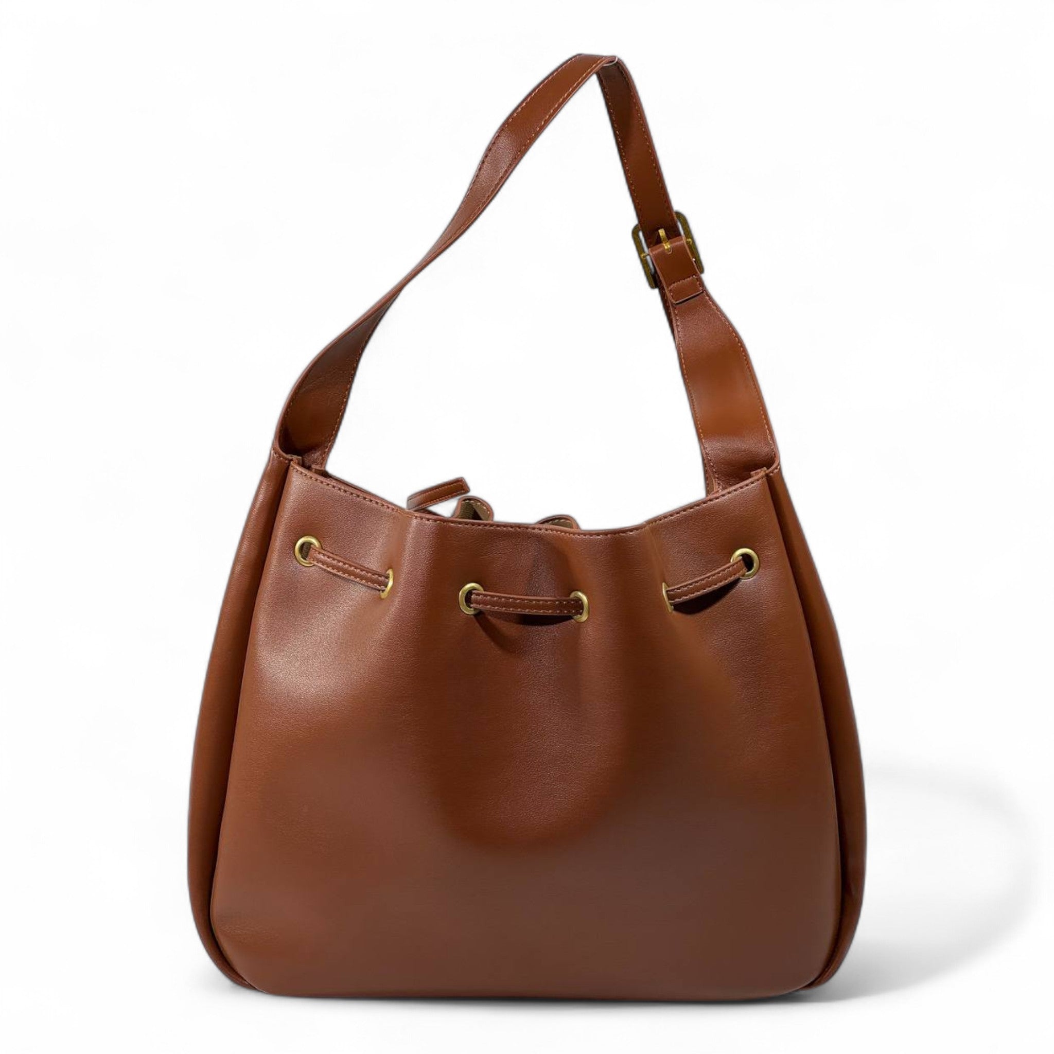 YSL Brown Leather Shoulder Bag with Matching Pouch – Classic Drawstring Luxury 🤎✨