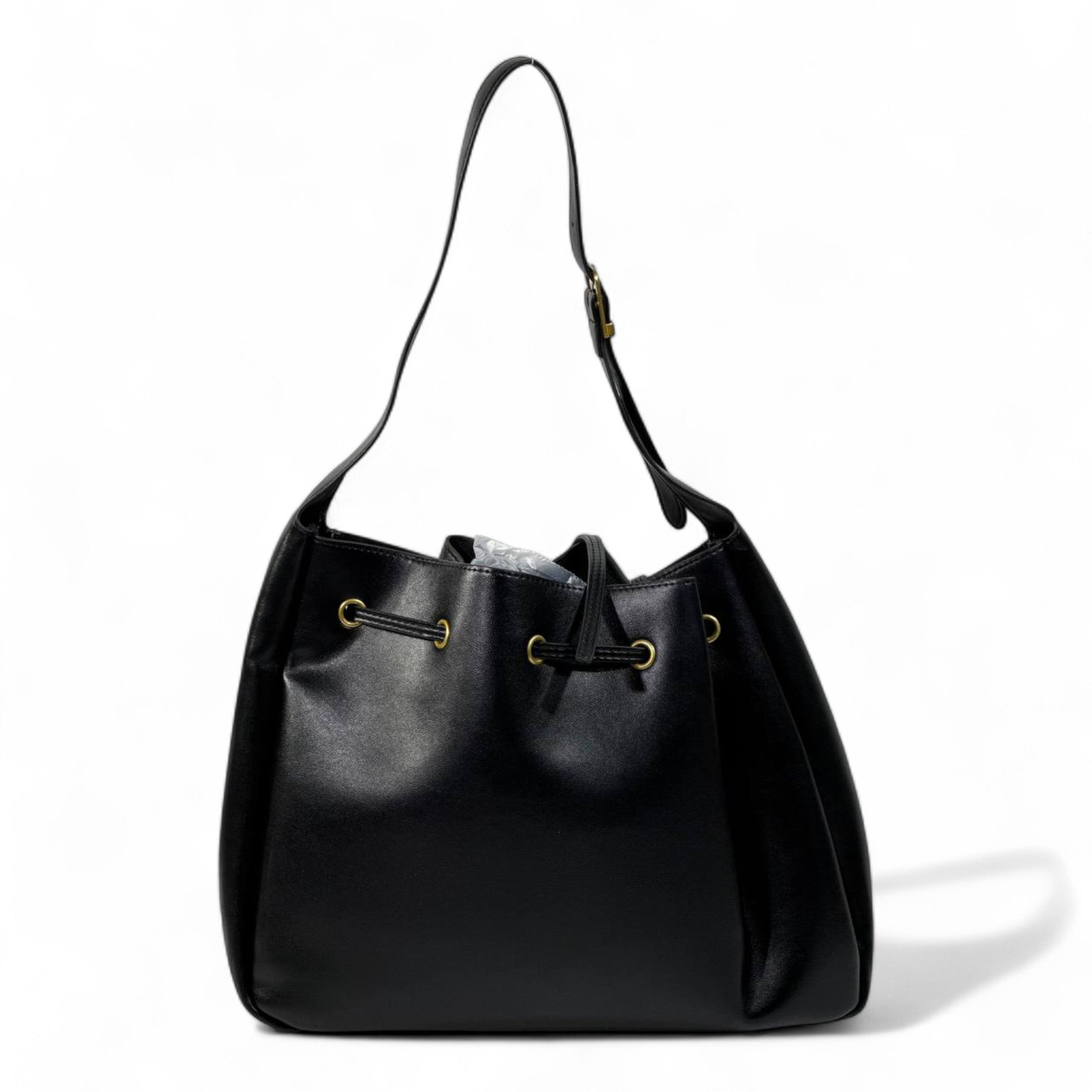 YSL Black Leather Shoulder Bag with Matching Pouch – Classic Drawstring Luxury 🖤✨