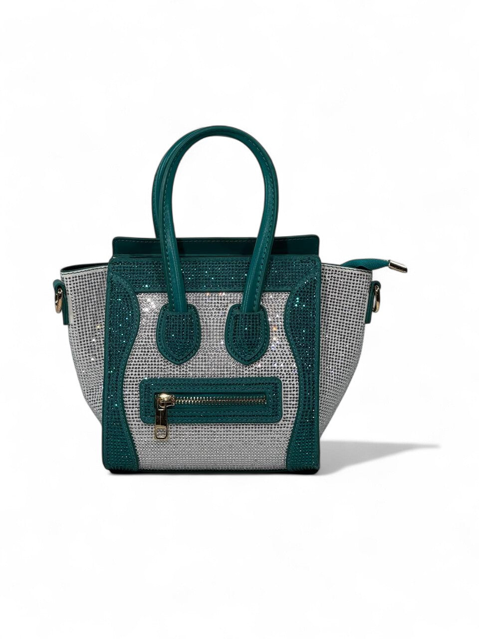 ✨ Céline Nano Luggage Crystal Mini Tote – Green & Silver Edition ✨