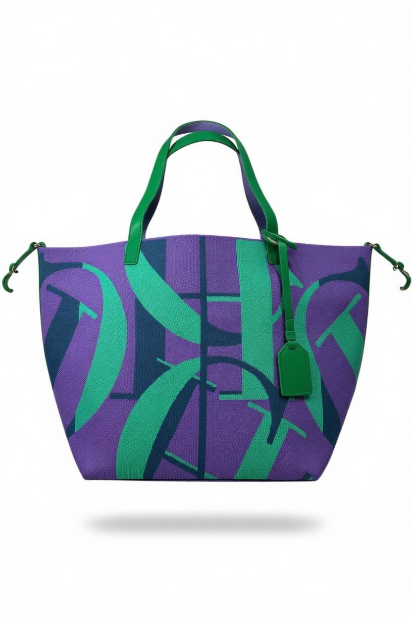 ✨ Carolina Herrera Graphic Canvas Tote – Green & Purple Edition ✨