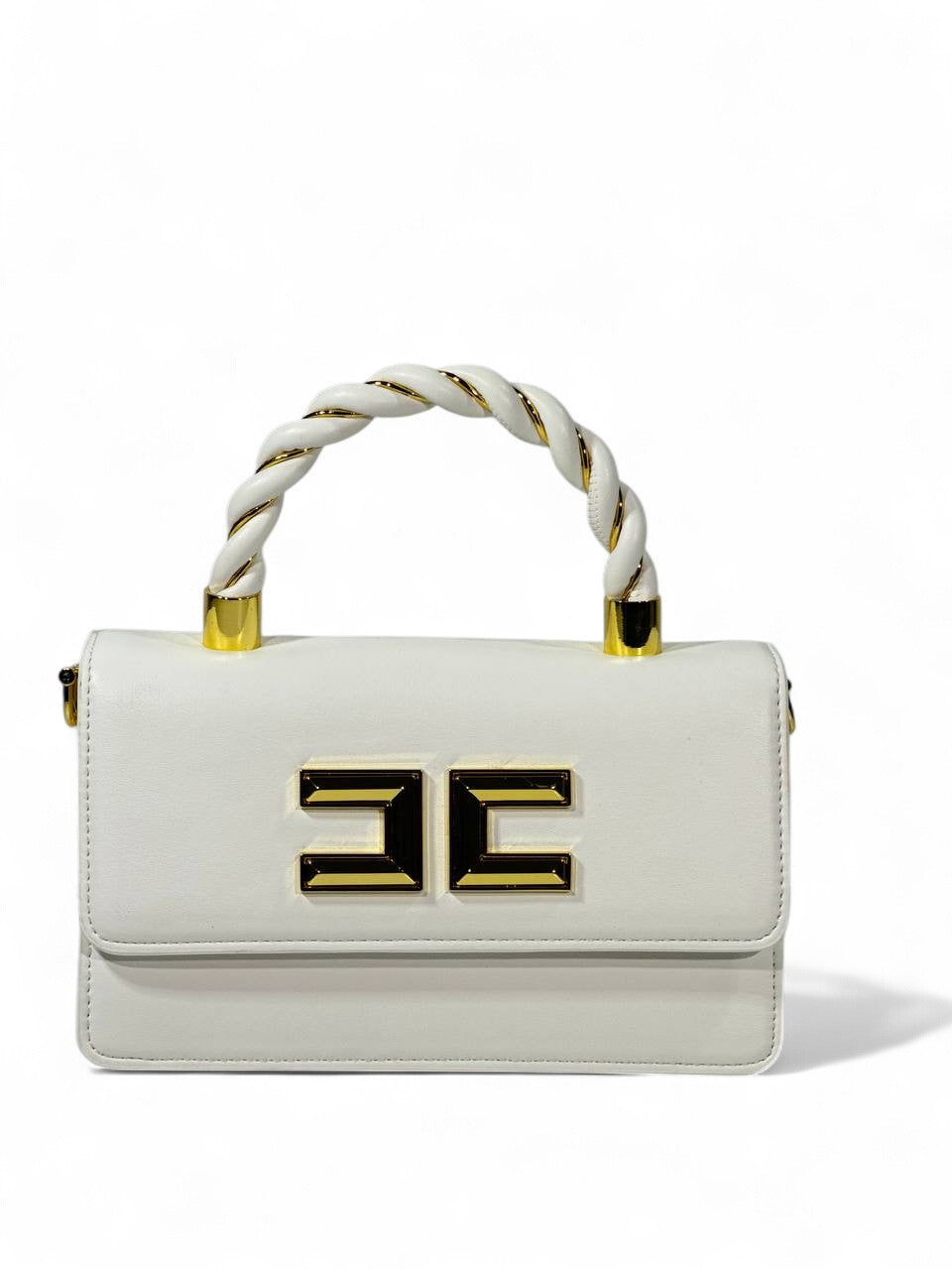 Elisabetta Franchi White Twist-Handle Iconic Shoulder Bag ✨🤍