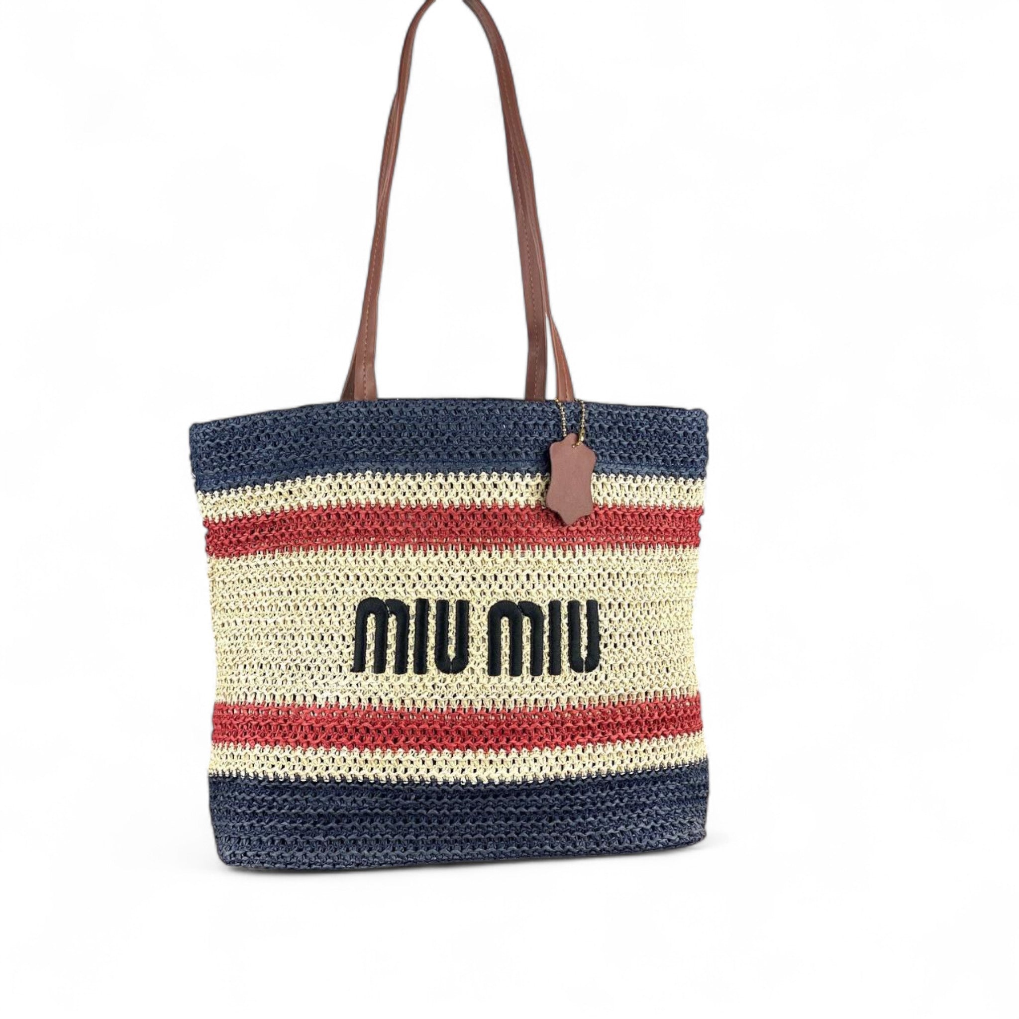 Miu Miu Blue Striped Raffia Tote Bag ๐๐ โ Nautical Chic Meets Boho Vibes