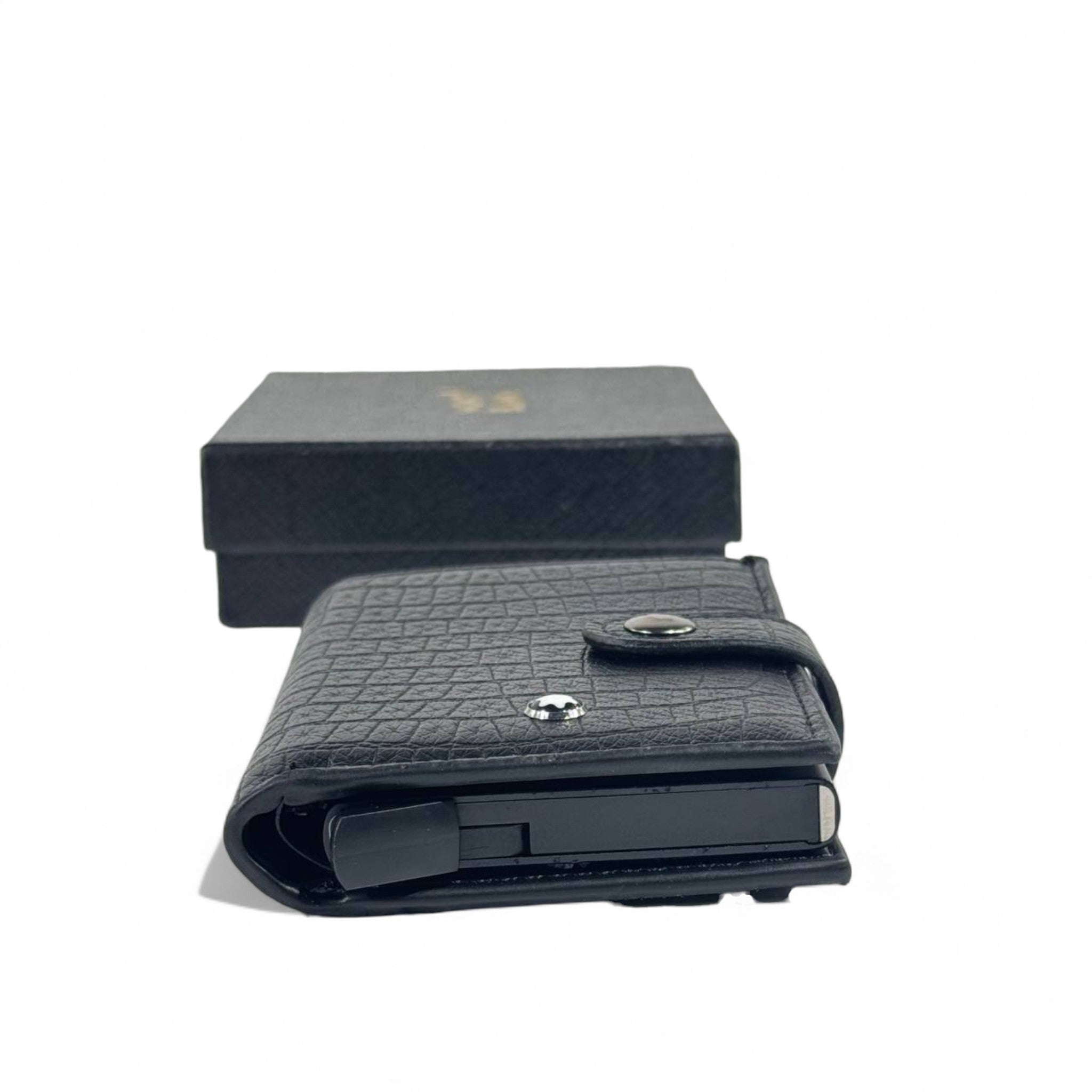🖤 Montblanc Black Croc-Embossed Leather Compact Wallet – Luxury Snap Closure