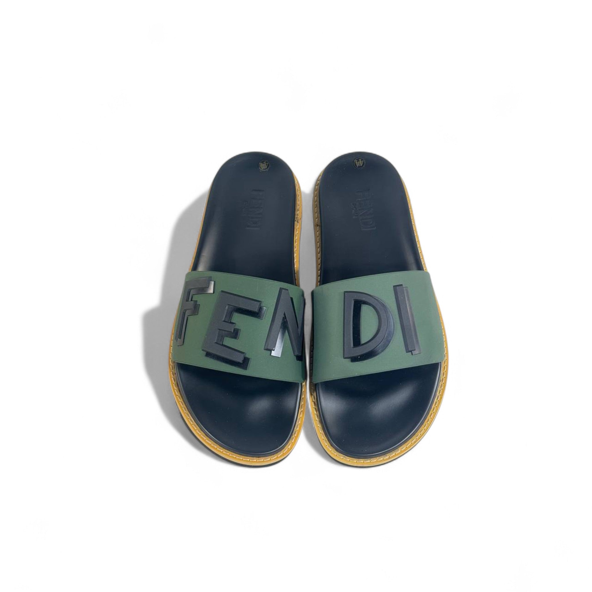 🟢 Fendi Green & Black Logo Slides – Luxury Unisex Sandals