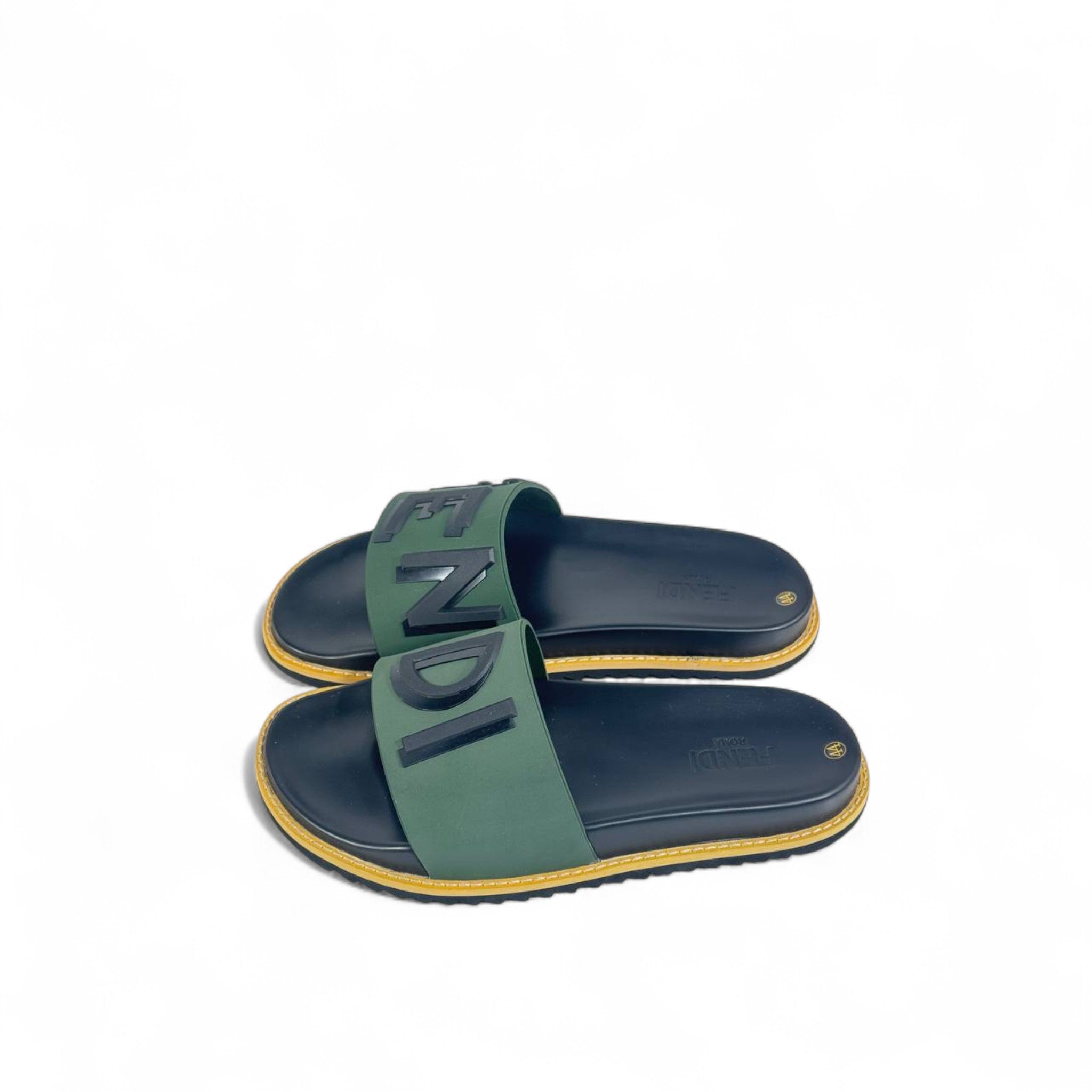 🟢 Fendi Green & Black Logo Slides – Luxury Unisex Sandals