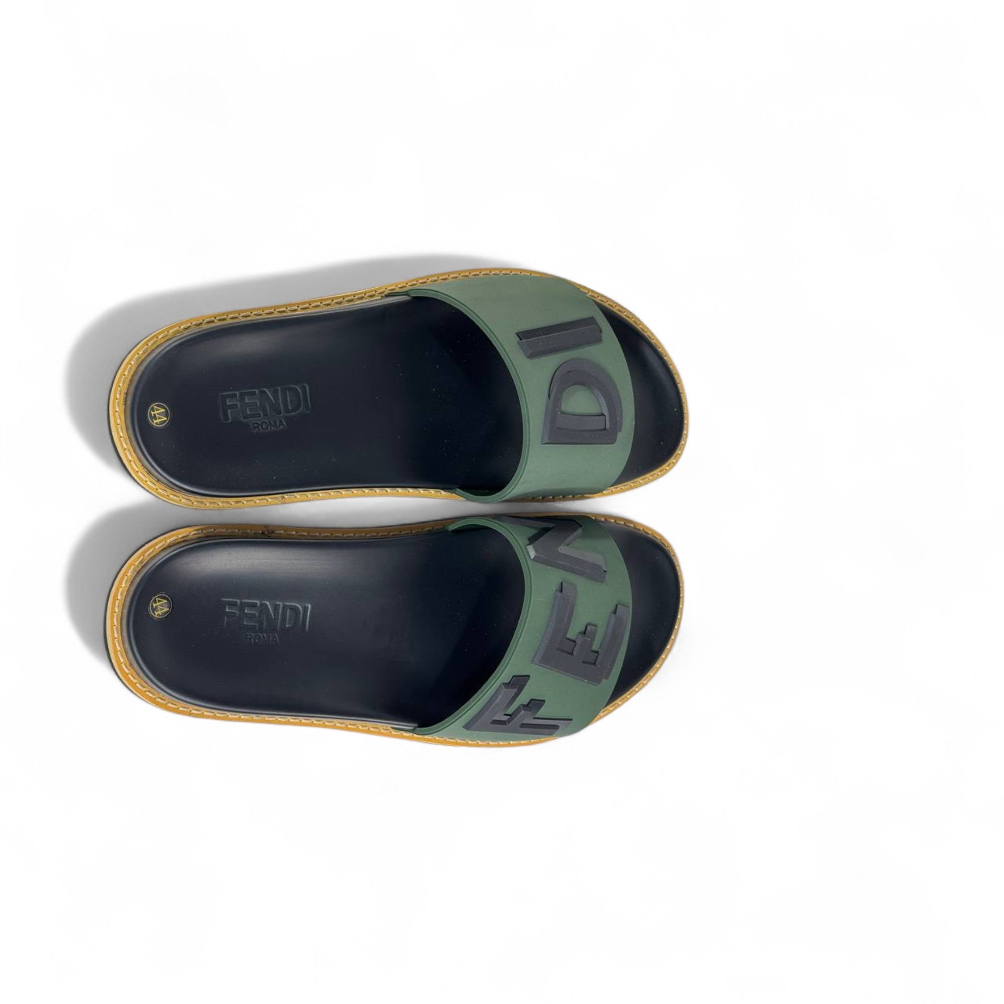 🟢 Fendi Green & Black Logo Slides – Luxury Unisex Sandals