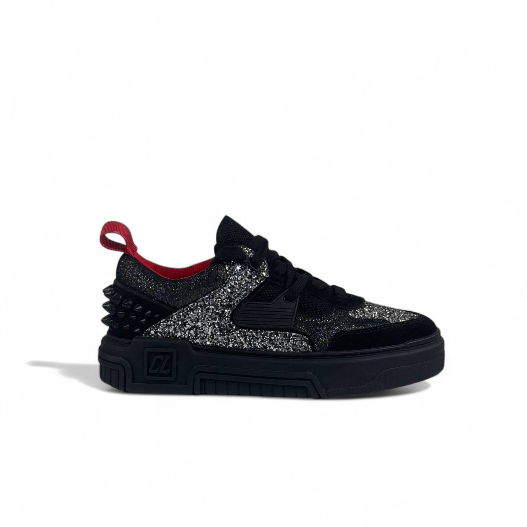 ✨ Christian Louboutin Black Glitter Spike Sneakers 👟 | Luxury Designer Red Sole Shoes 🔴
