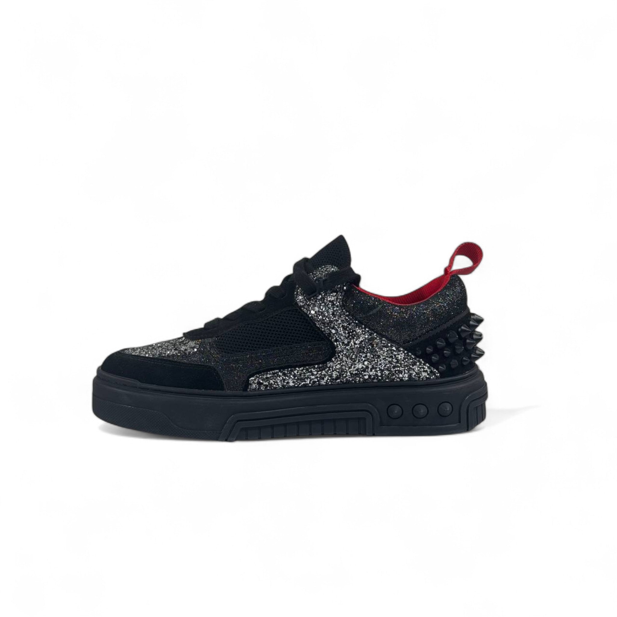 ✨ Christian Louboutin Black Glitter Spike Sneakers 👟 | Luxury Designer Red Sole Shoes 🔴