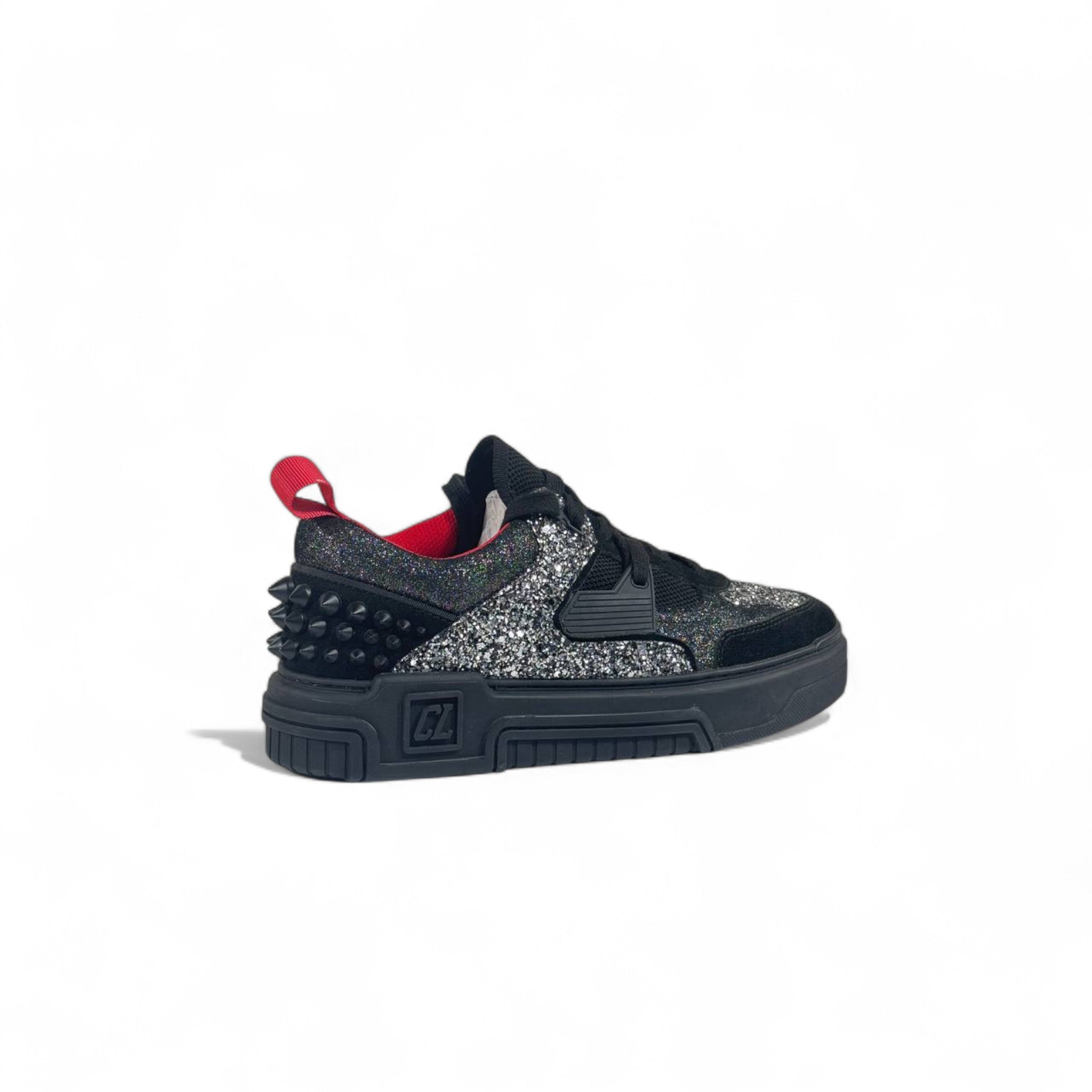 ✨ Christian Louboutin Black Glitter Spike Sneakers 👟 | Luxury Designer Red Sole Shoes 🔴