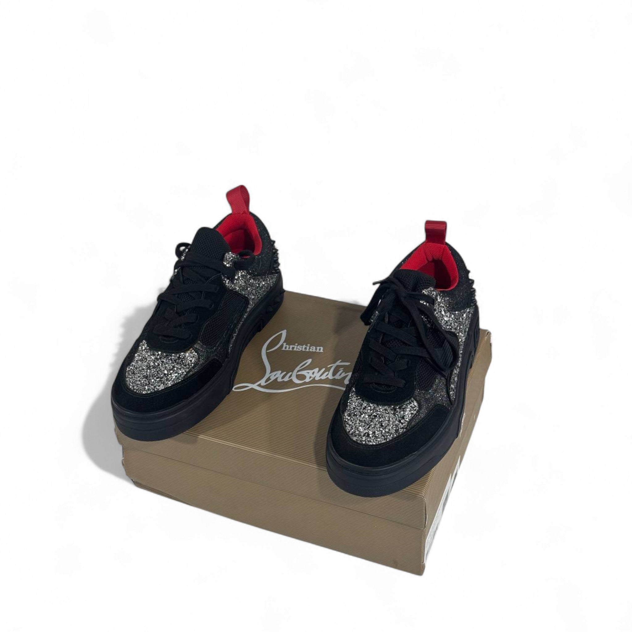 ✨ Christian Louboutin Black Glitter Spike Sneakers 👟 | Luxury Designer Red Sole Shoes 🔴