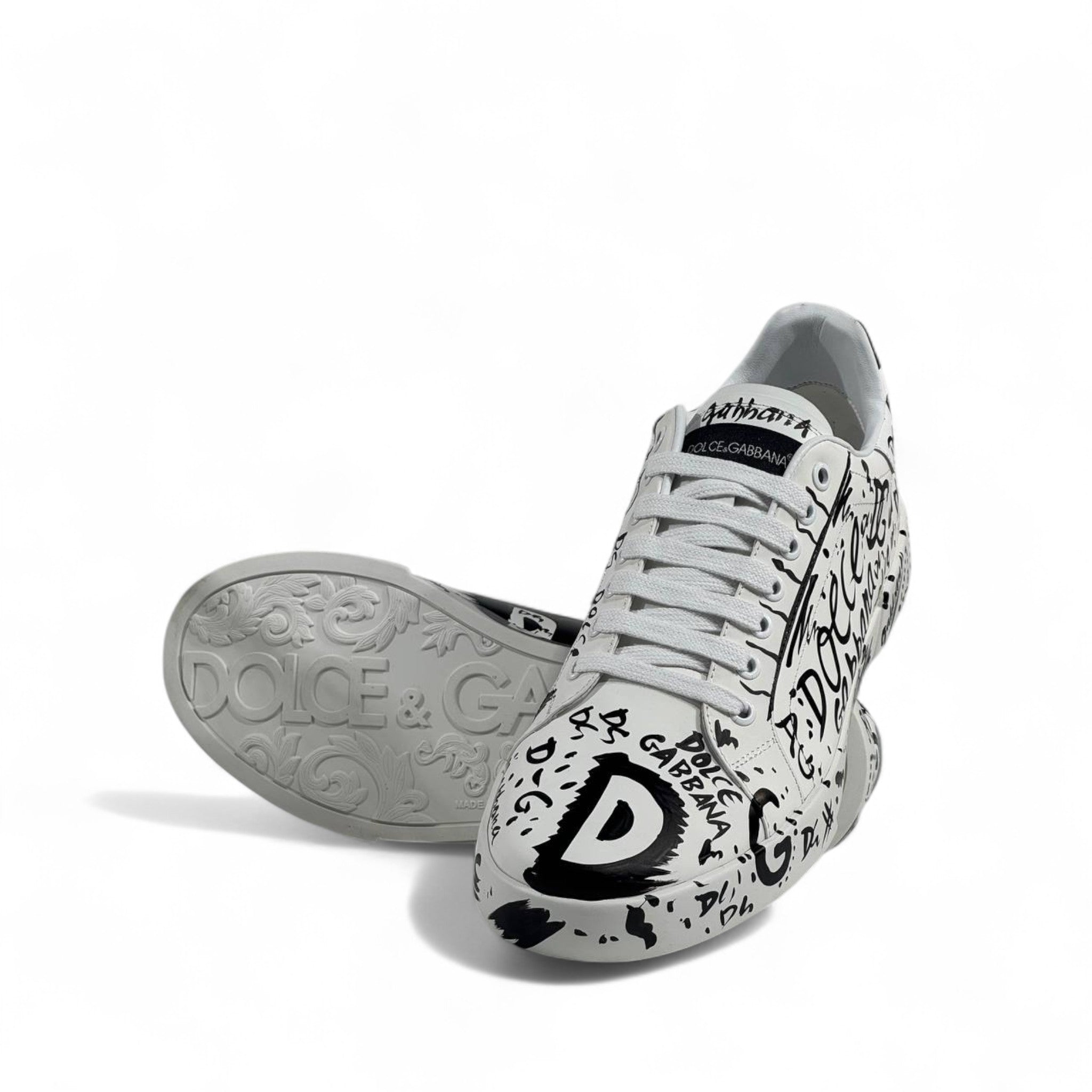 Dolce & Gabbana Graffiti Low-Top Sneakers – White/Black Limited Edition 🎨👟