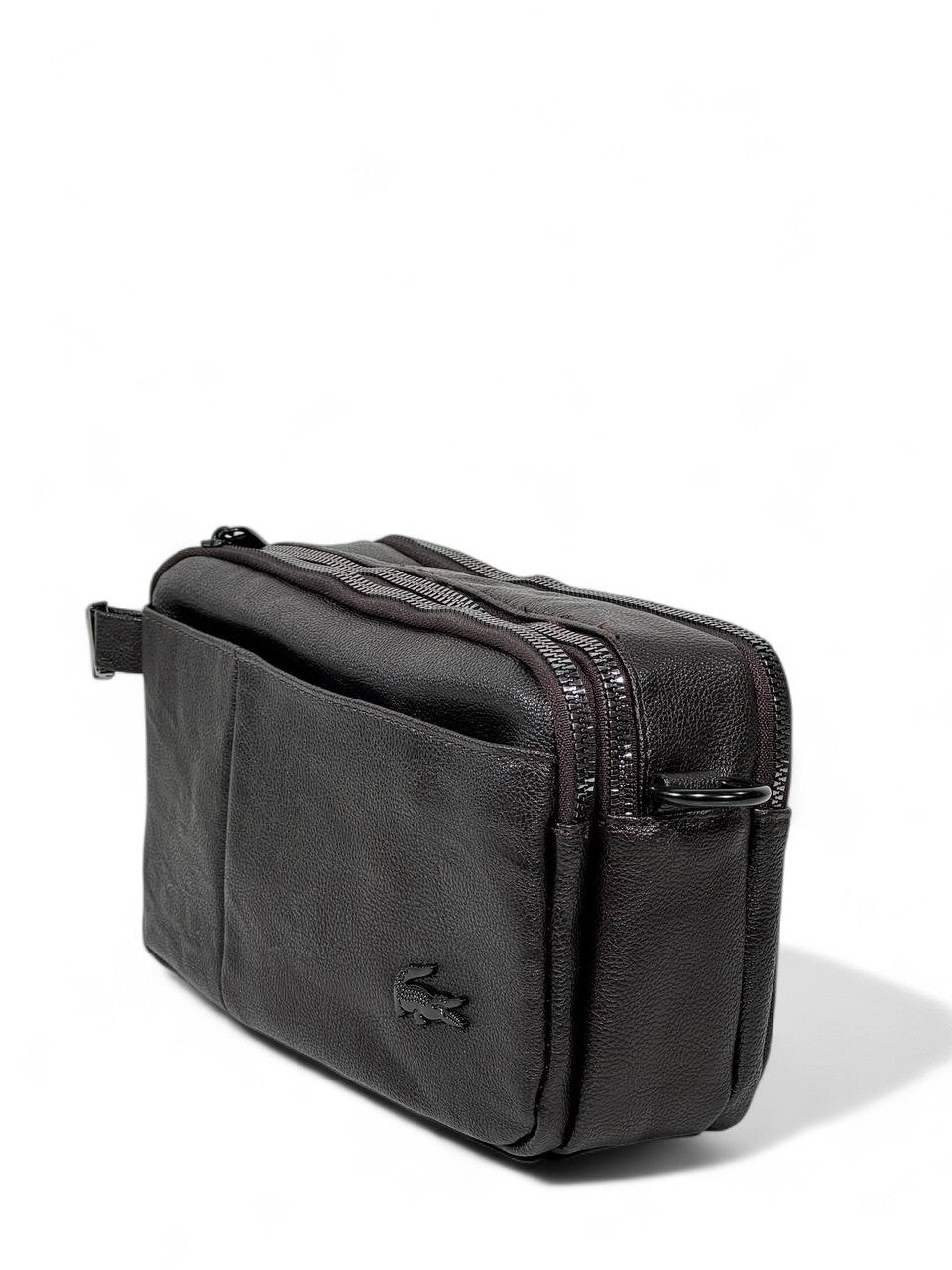 🤎 Lacoste Dark Brown Minimalist Crossbody Pouch – Premium Leather Look