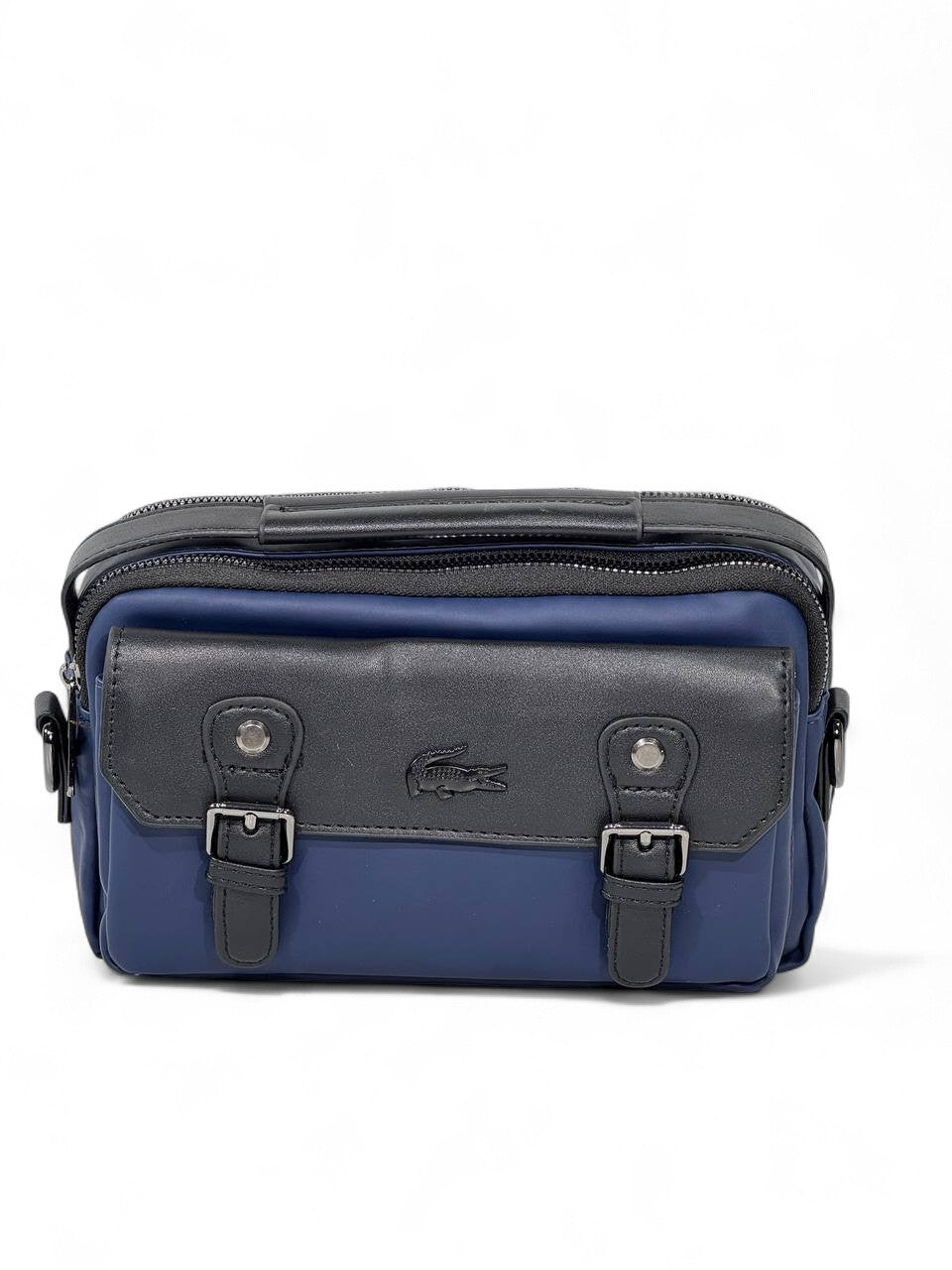 💙🖤 Lacoste Navy & Black Two-Tone Crossbody Pouch – Premium Dual-Texture Design