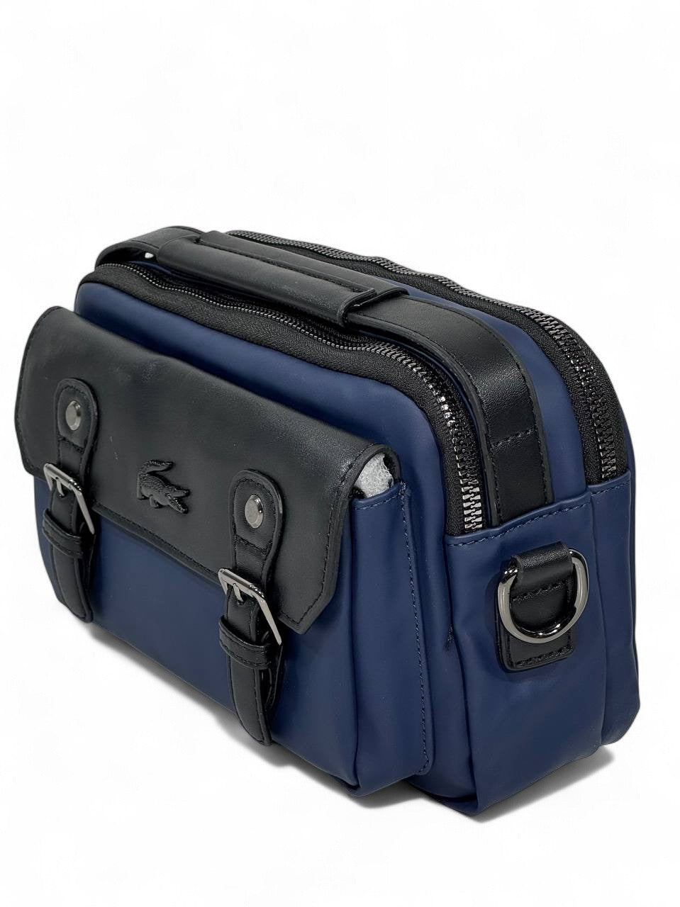 💙🖤 Lacoste Navy & Black Two-Tone Crossbody Pouch – Premium Dual-Texture Design