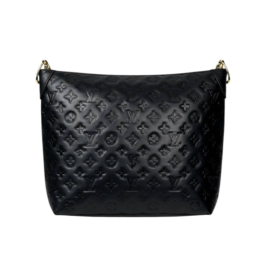 🖤✨ Louis Vuitton Embossed Monogram Tote Bag + Matching Pouch – Black & Gold