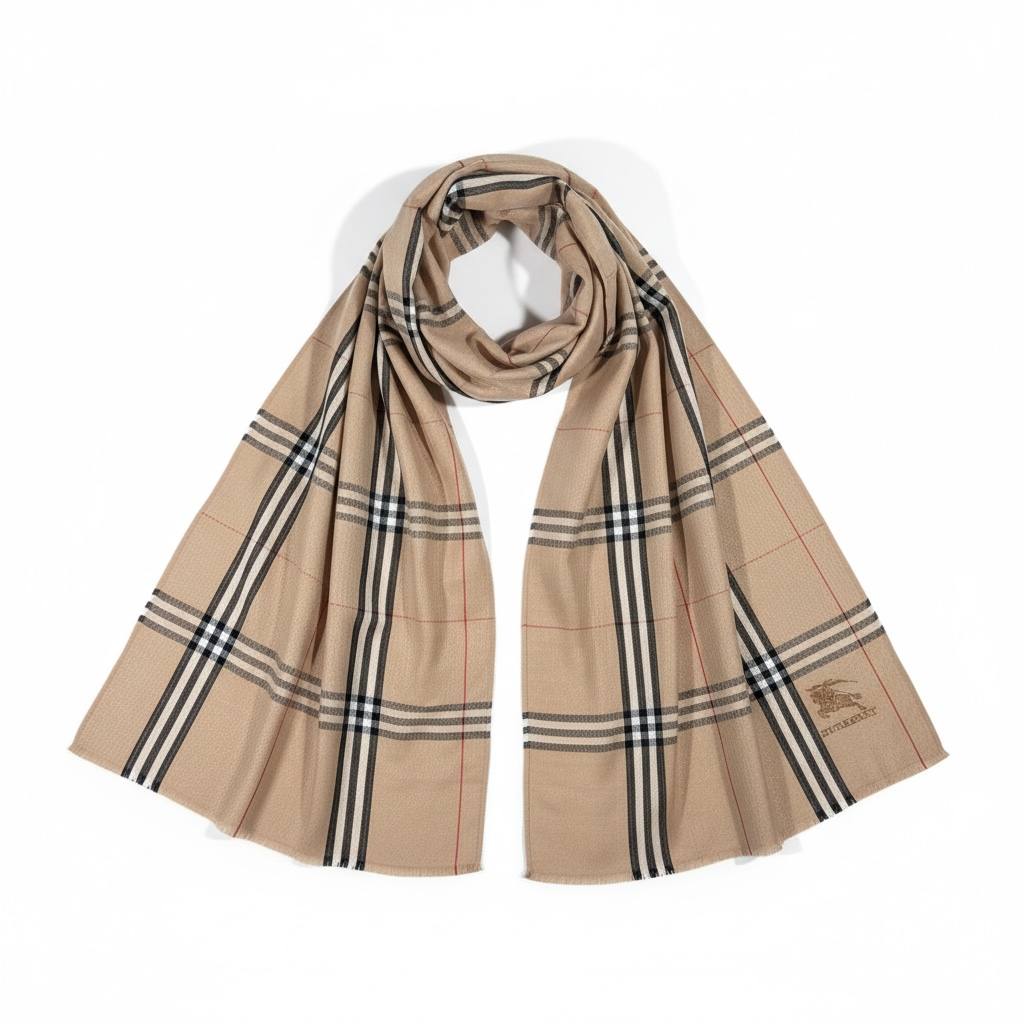 🧣 Burberry Heritage Checked Scarf – Beige Elegance