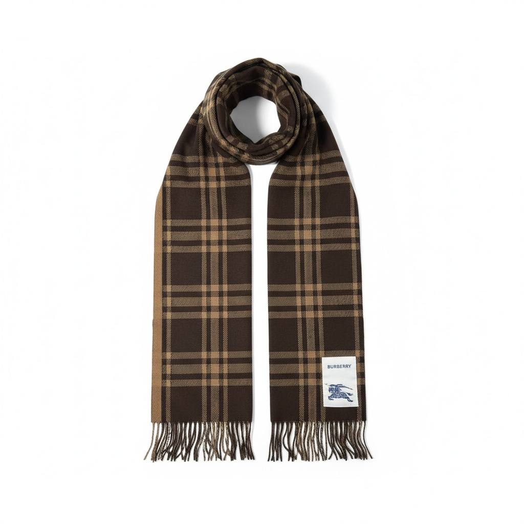 ✨ Burberry Classic Check Scarf – Dark Brown Elegance ✨