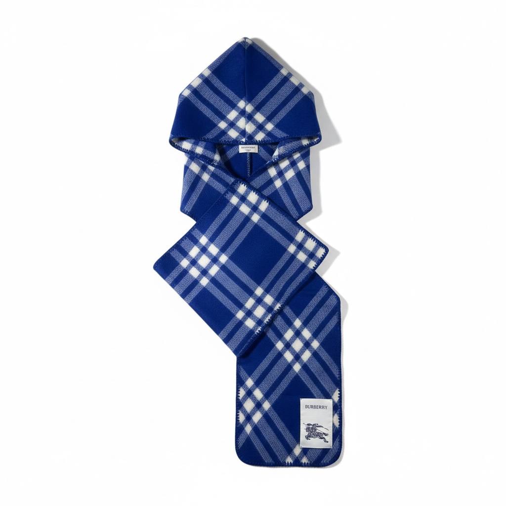 🌟 Burberry Hooded Check Scarf – Double Face | Blue & White 🧣💙
