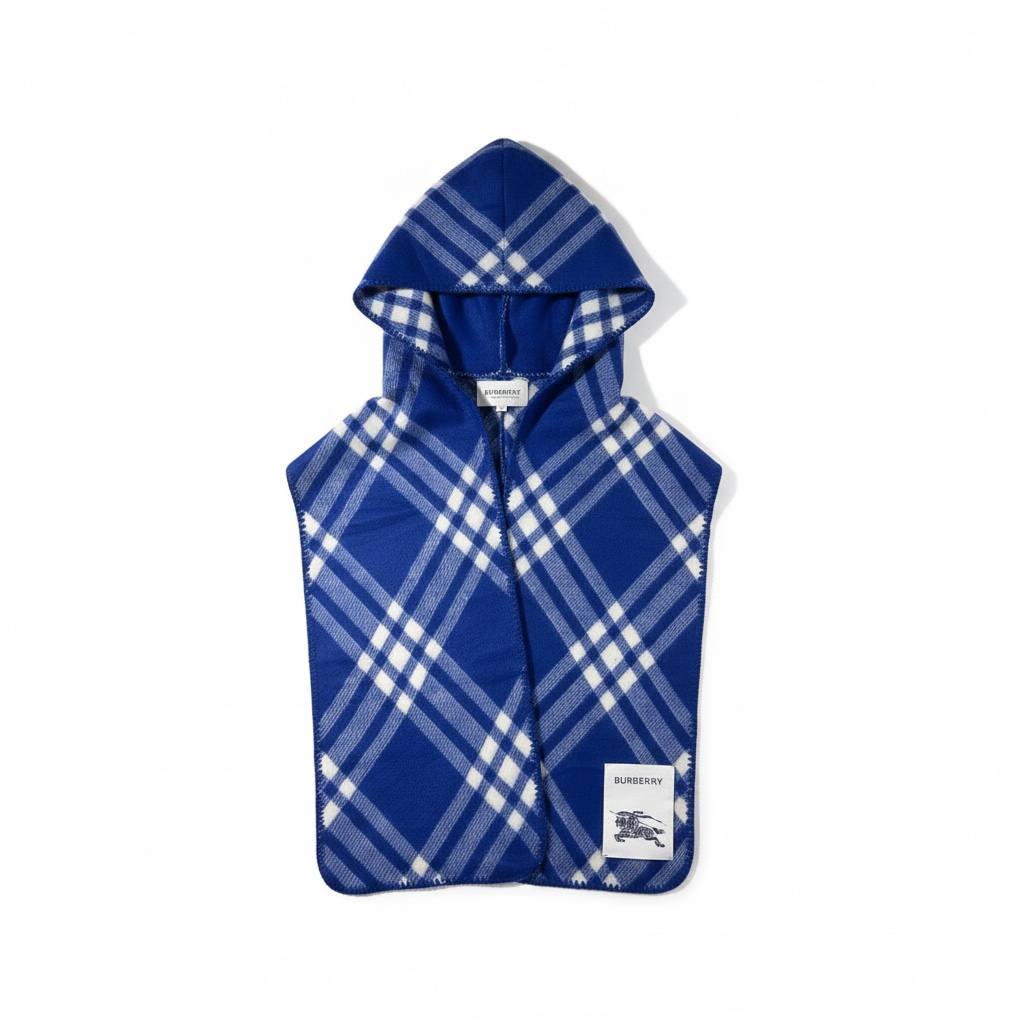 🌟 Burberry Hooded Check Scarf – Double Face | Blue & White 🧣💙