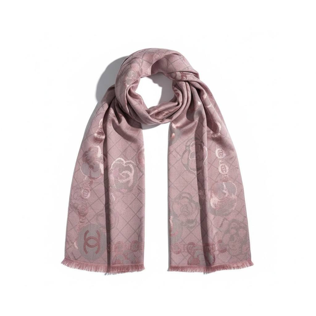 🩷 CHANEL Pink Classic Monogram Scarf – Luxury Jacquard Wrap