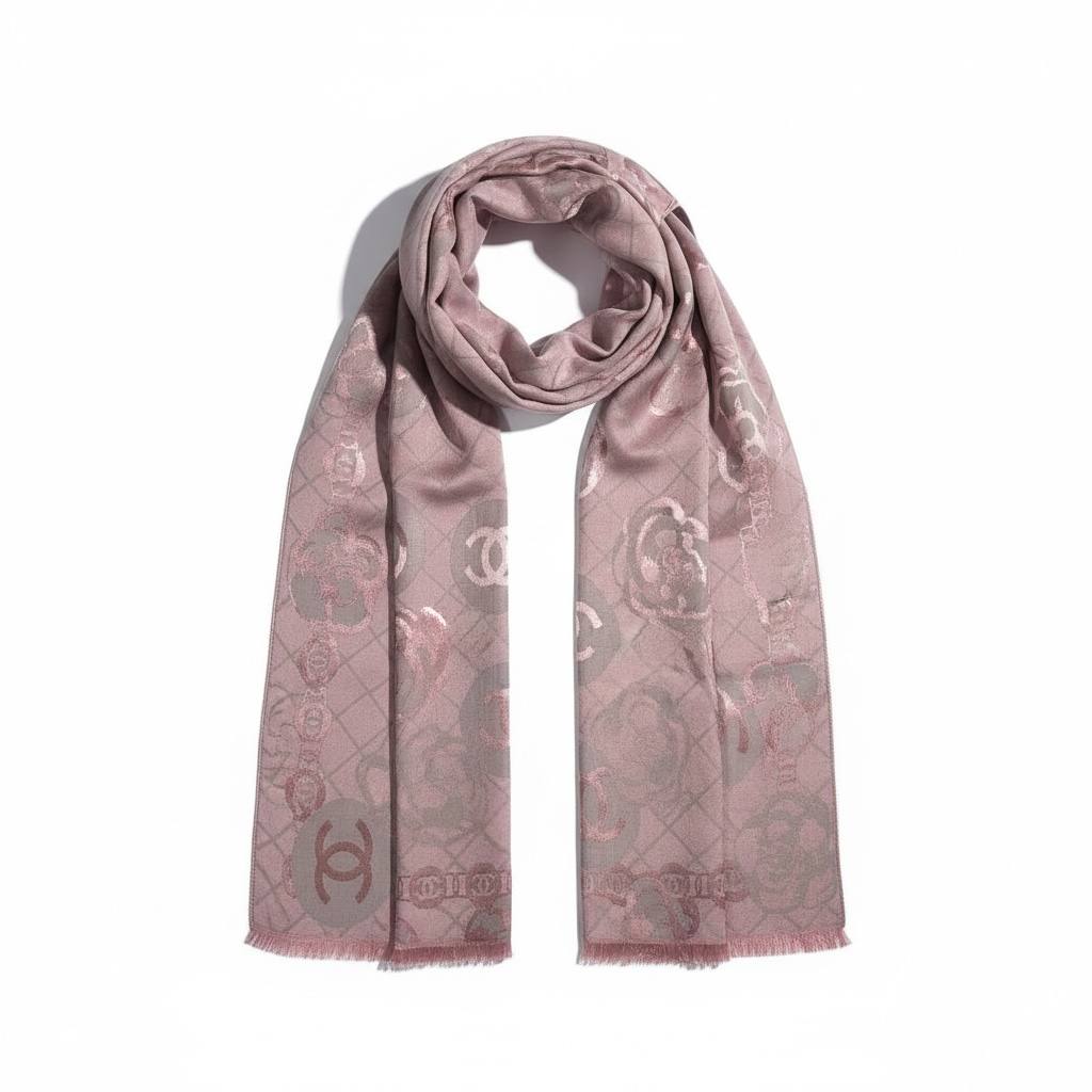 🩷 CHANEL Pink Classic Monogram Scarf – Luxury Jacquard Wrap