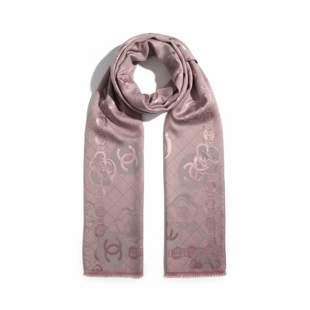🩷 CHANEL Pink Classic Monogram Scarf – Luxury Jacquard Wrap