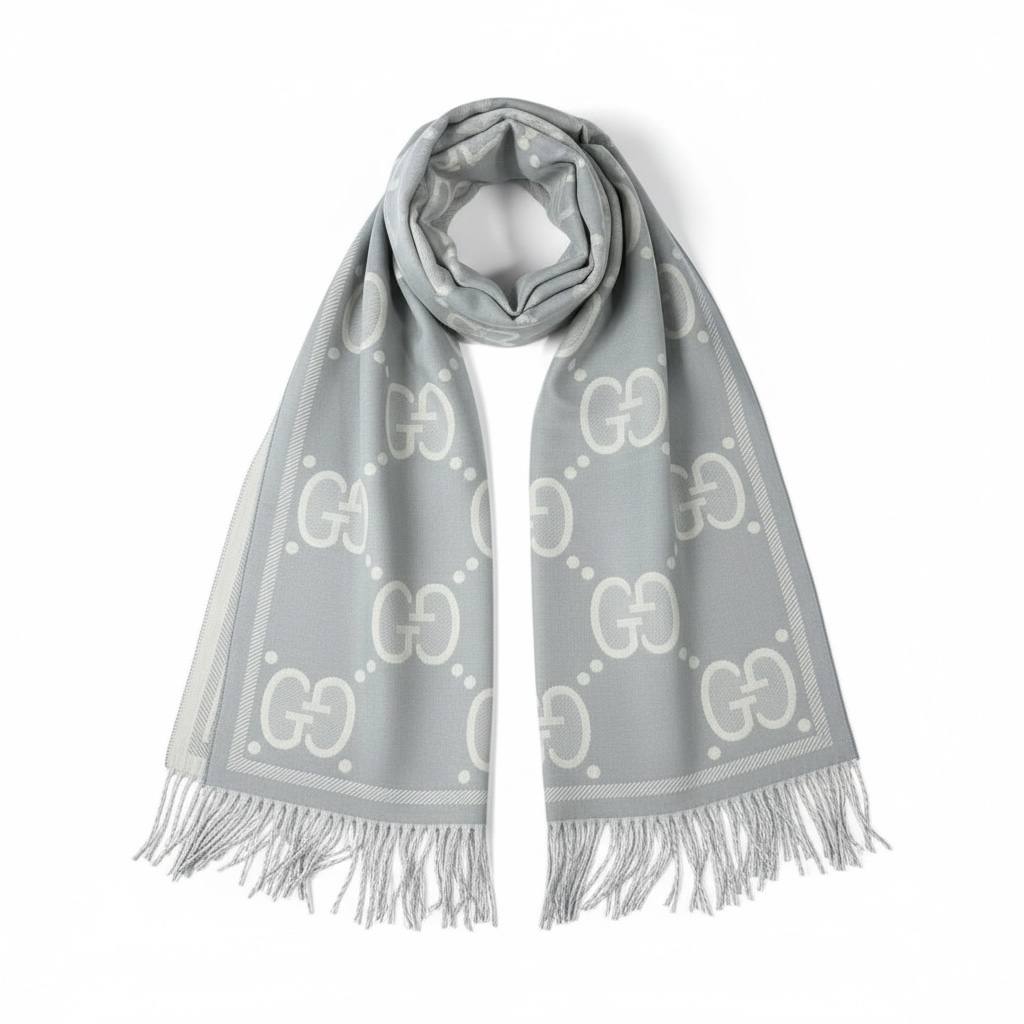 🧣✨ GUCCI Double-Face GG Light Grey Luxury Scarf – Premium Winter Elegance