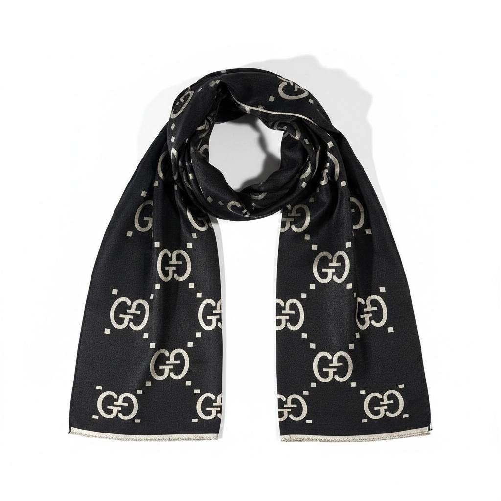 🖤✨ Gucci Double-Face GG Monogram Scarf – Black & Beige Elegance ✨🤍