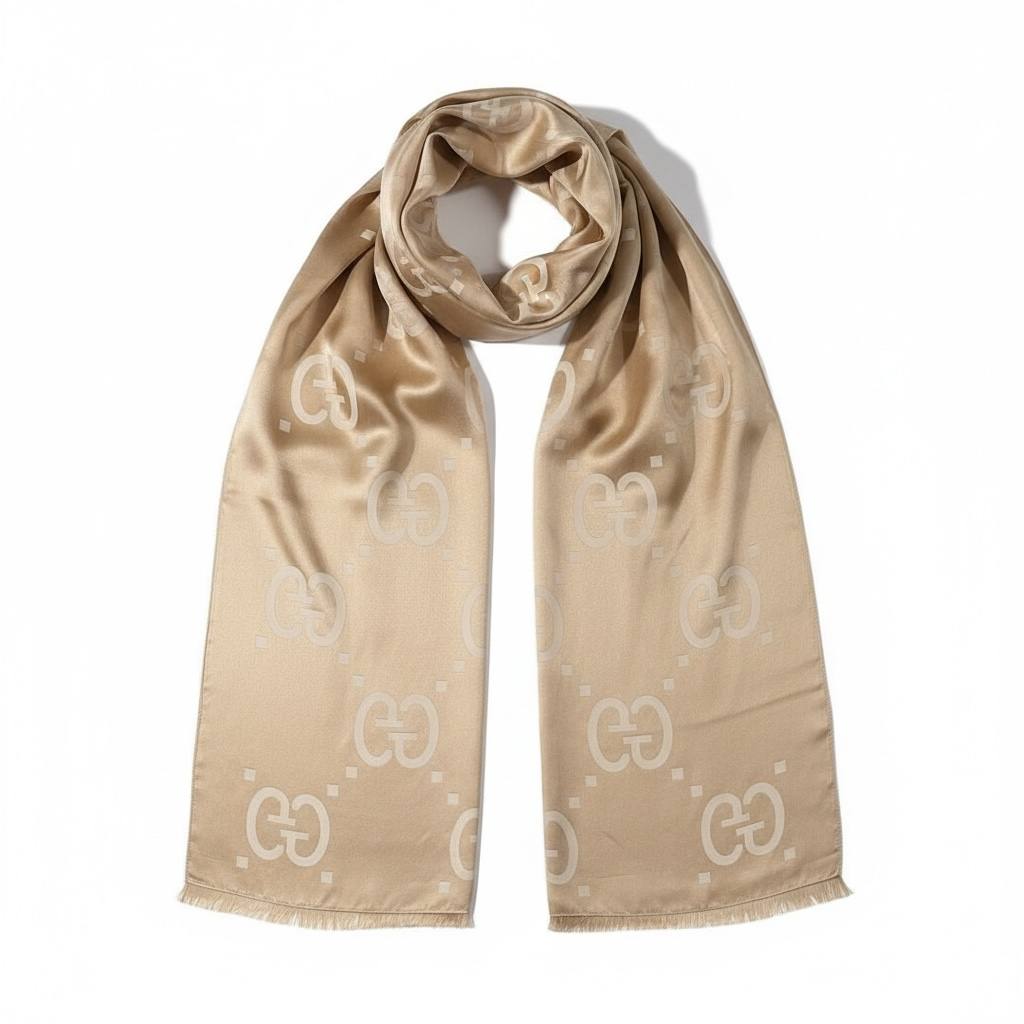 👜 Gucci Beige GG Silk Scarf – Luxury Elegant Shine ✨