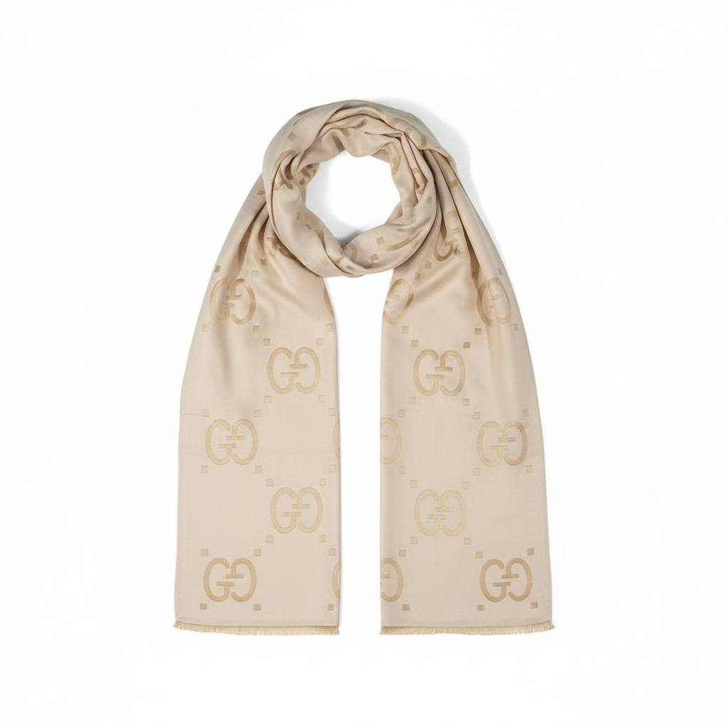 👜 Gucci Beige GG Silk Scarf – Luxury Elegant Shine ✨