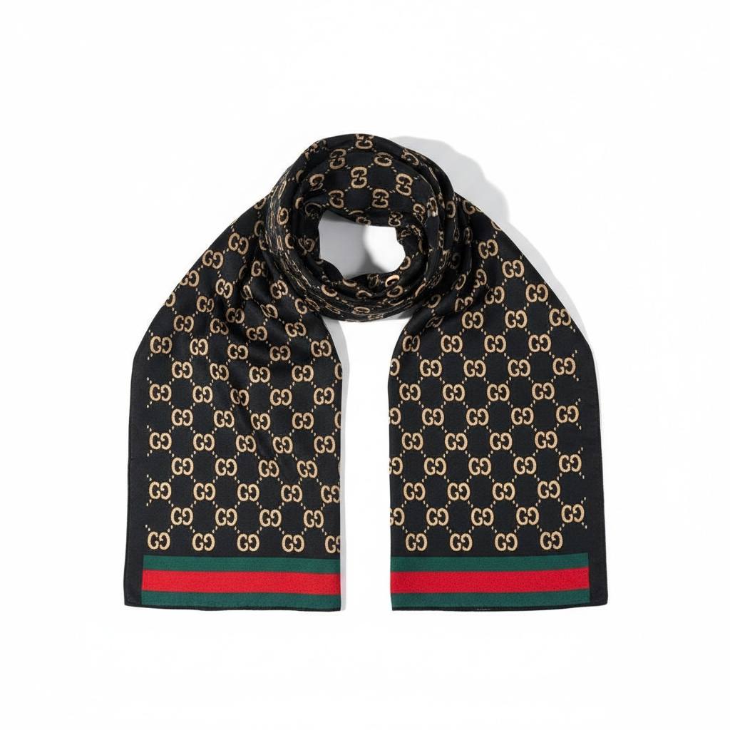 🧣 GUCCI Double-Face Signature GG Scarf – Black / Beige | Luxury Unisex Accessory 💎✨