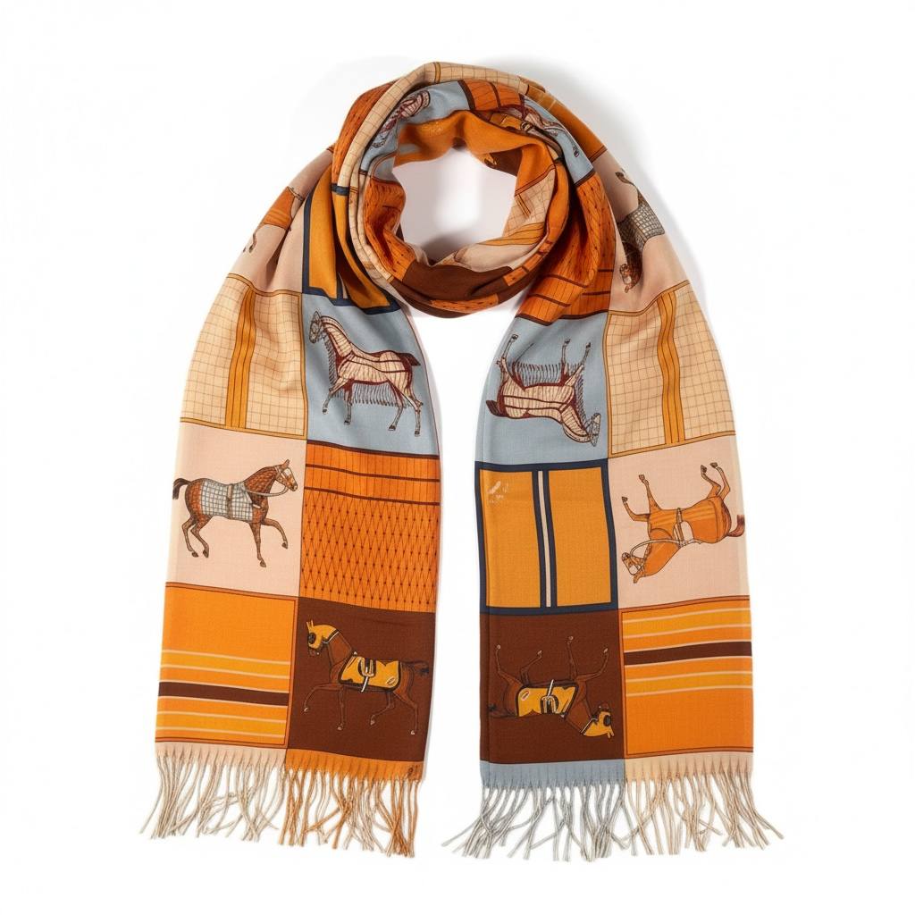 🧡 Hermès Equestrian Pattern Scarf – Premium Luxury Edition