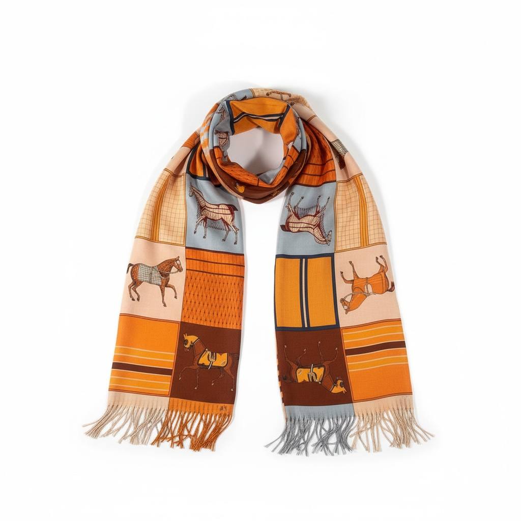 🧡 Hermès Equestrian Pattern Scarf – Premium Luxury Edition