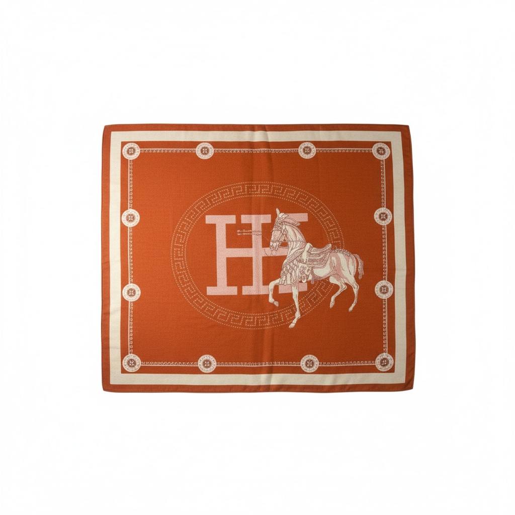 🧡 HERMÈS Horse Emblem Luxury Scarf – Burnt Orange Elegance