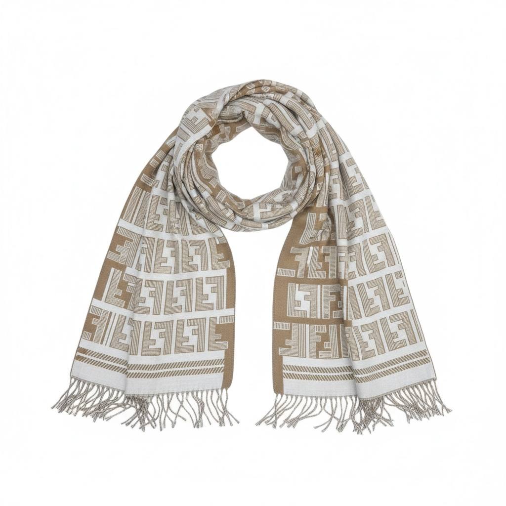 Fendi Inspired Double-Face Reversible Scarf – Beige Monogram & FENDI ROMA Edition 🧣✨ (Unisex Luxury Winter)